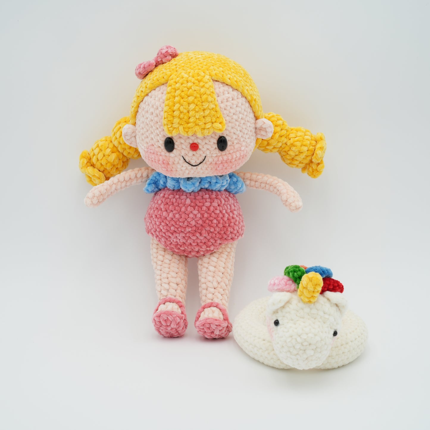 Handmade Crochet 11'' Doll Girl with Unicorn Swimming Ring, Hand-Knitted with Cotton Yarn