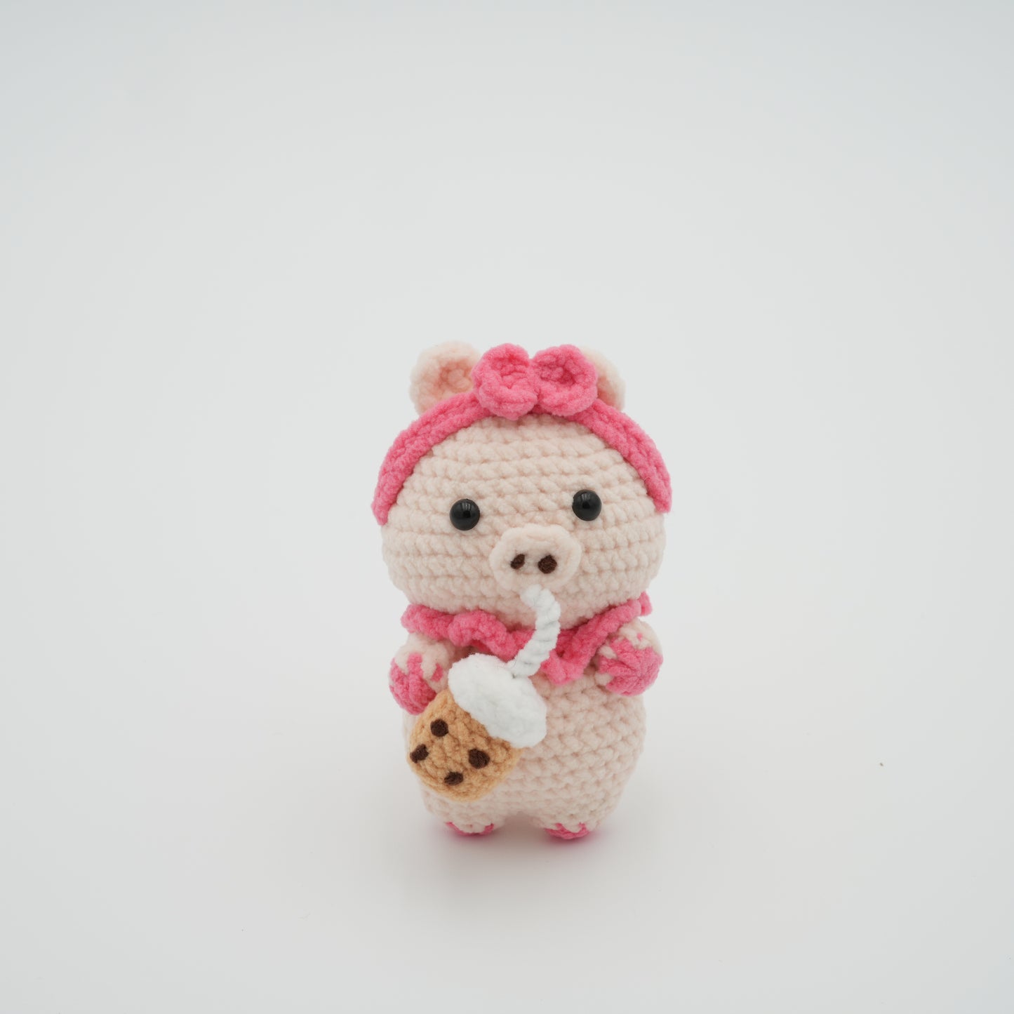 Handmade Crochet Boba Piggy, Hand-Knitted with Cotton Yarn