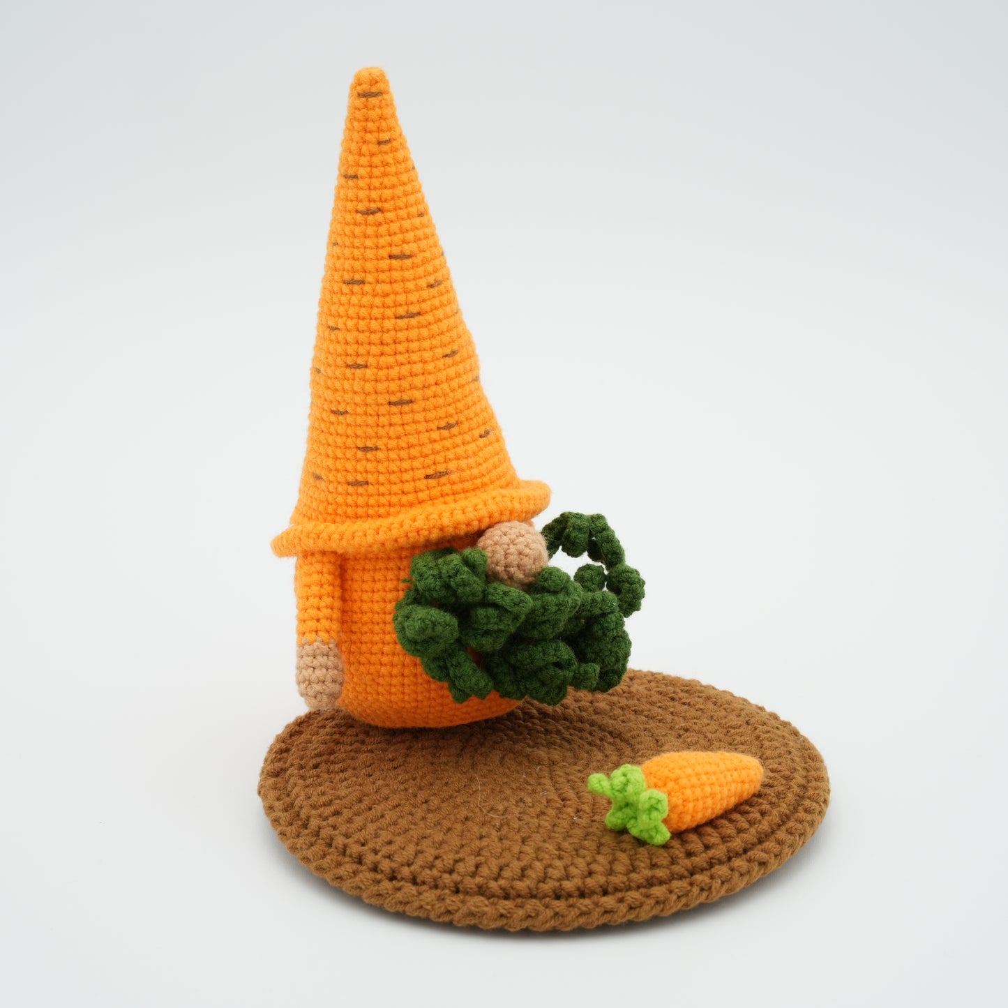 Handmade Crochet Phone Stand, Gnome with Carrot, 100% Hand-Knitted