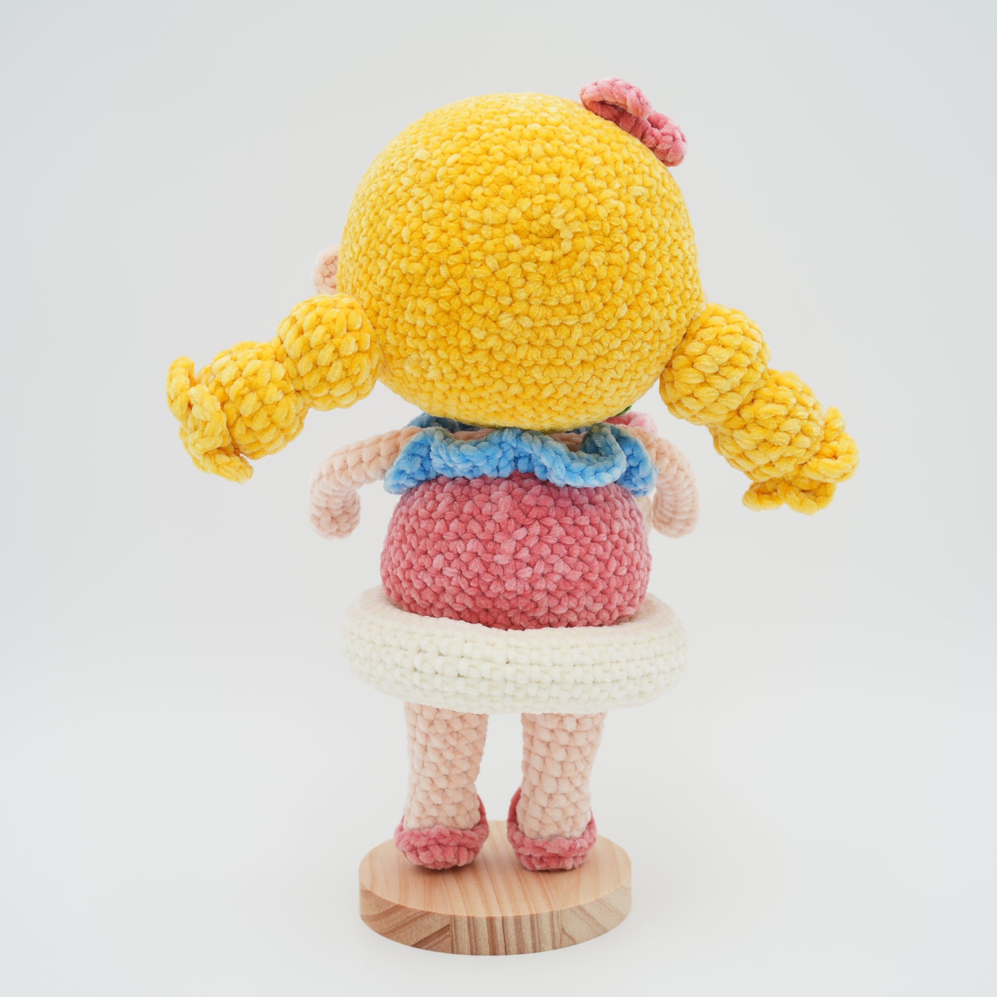 Handmade Crochet 11'' Doll Girl with Unicorn Swimming Ring, Hand-Knitted with Cotton Yarn