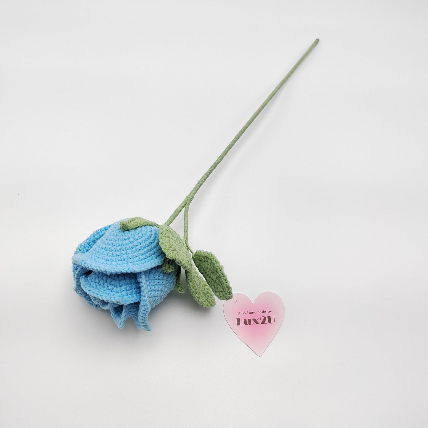 Handmade Crochet Rose Wine with Leaves and Long Stem, Hand-Knitted with 100% Cotton