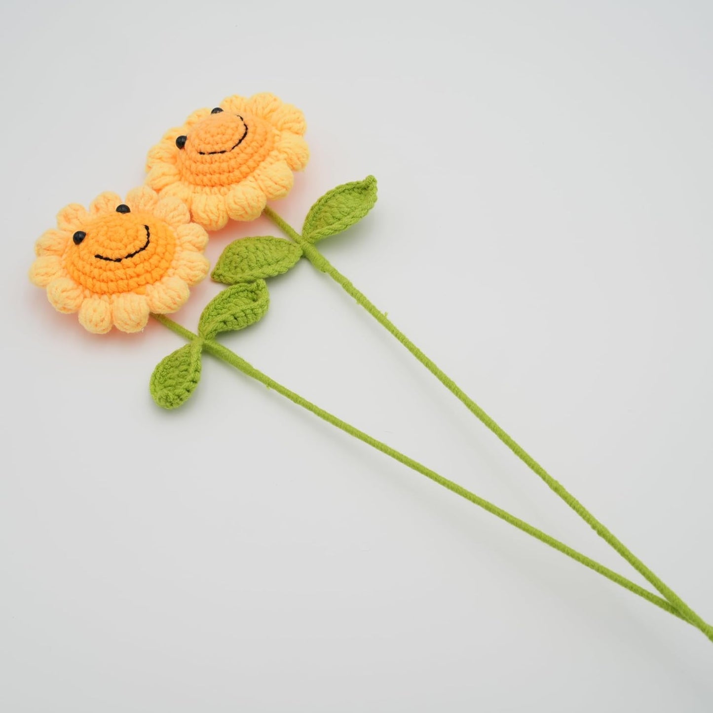 Handmade Crochet Sunflower with Smiling Face x 2, Hand-Knitted with 100% Cotton