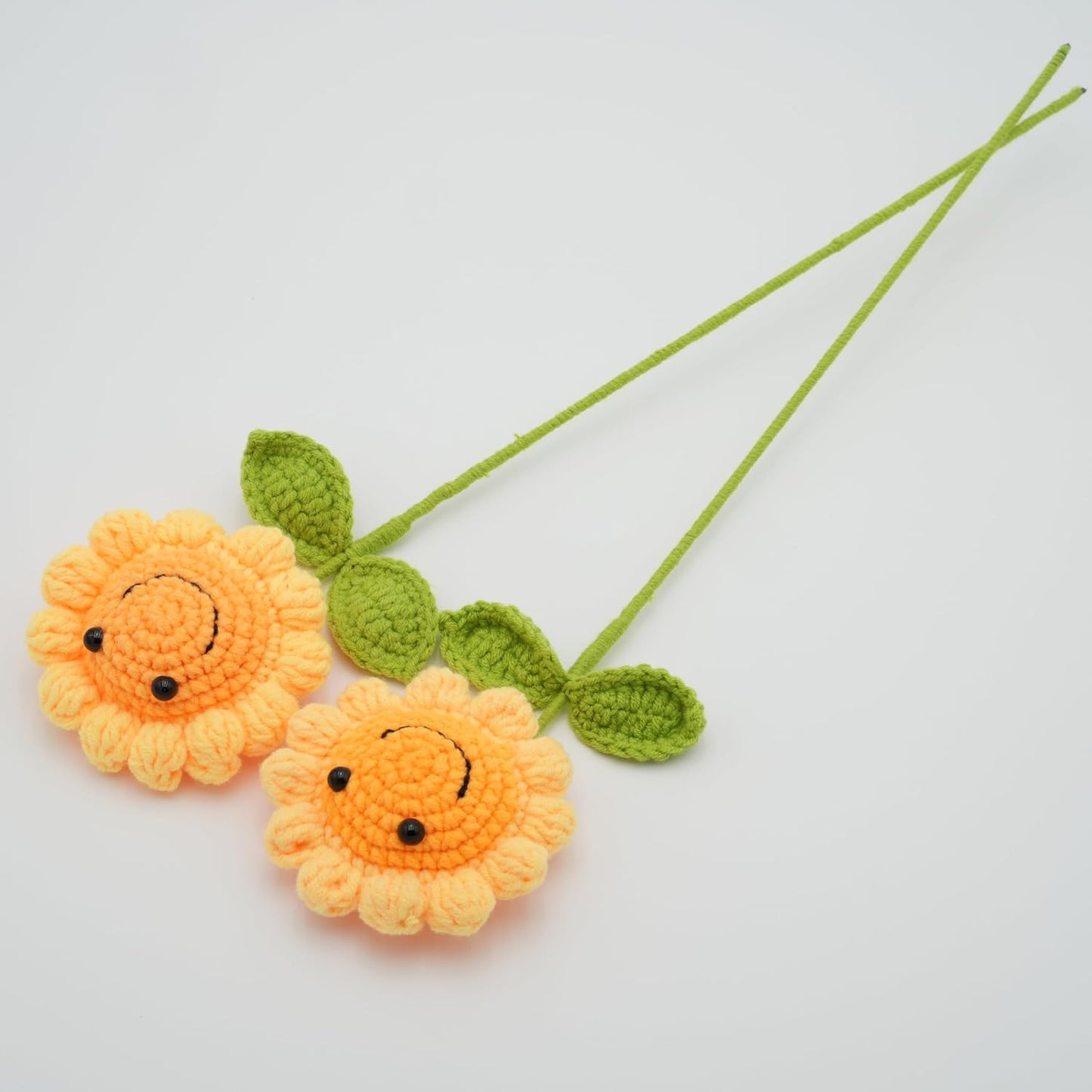 Handmade Crochet Sunflower with Smiling Face x 2, Hand-Knitted with 100% Cotton