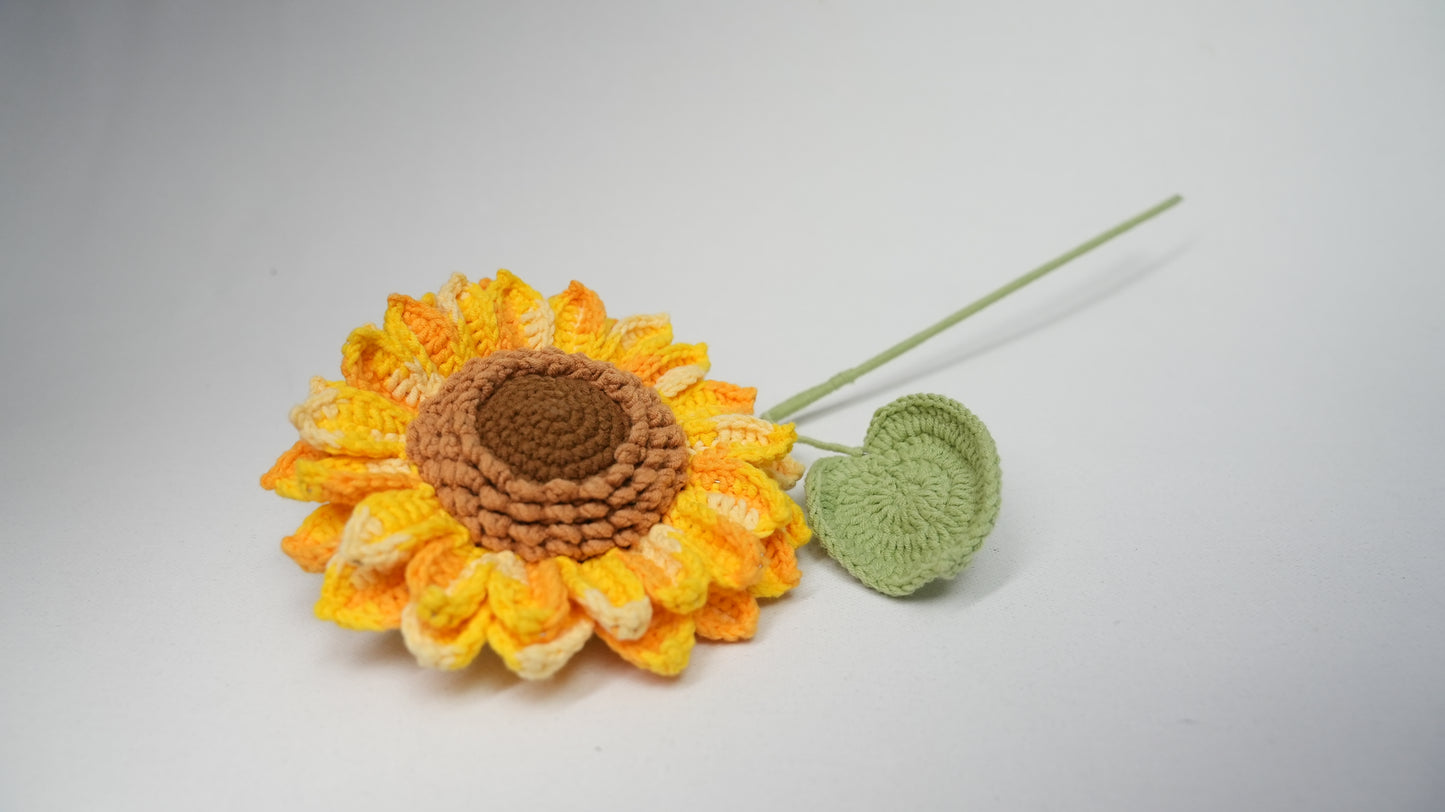 Handmade Crochet Sunflower with 2 Layers of Petals, 6.5″ Diameter, Hand-Knitted with 100% Cotton