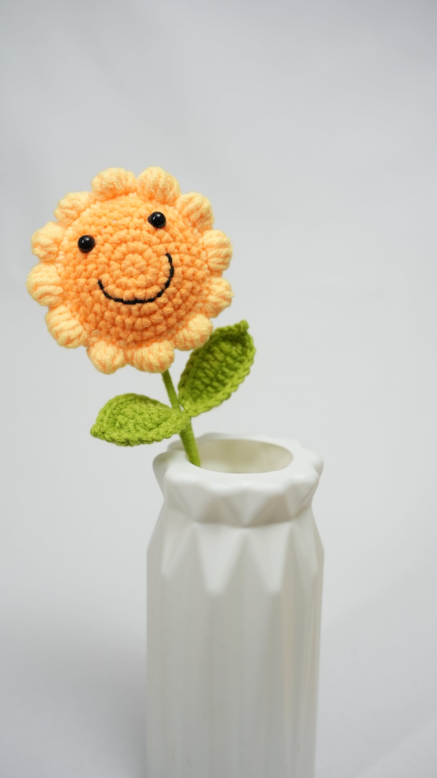 Handmade Crochet Sunflower with Smiling Face, Hand-Knitted with 100% Cotton