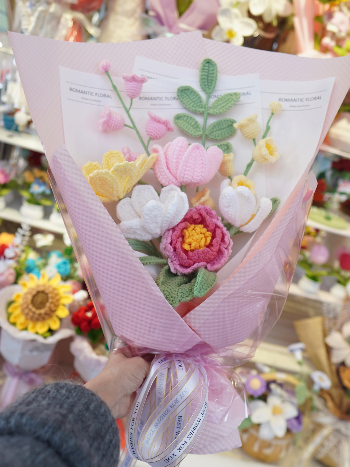 Crochet Flower Bouquet, 100% Handmade | Pink