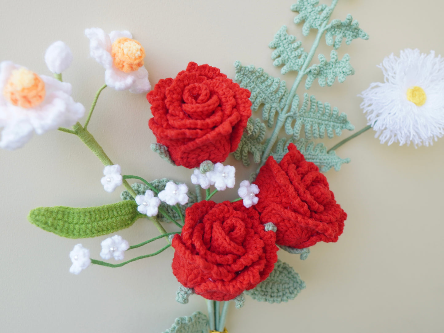 Crochet Flower Bouquet, 100% Handmade | Red