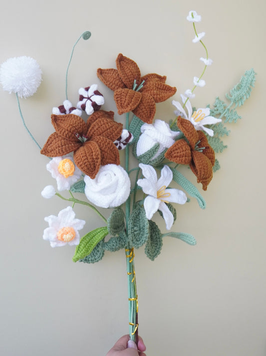 Crochet Flower Bouquet, 100% Handmade | Vintage Brown