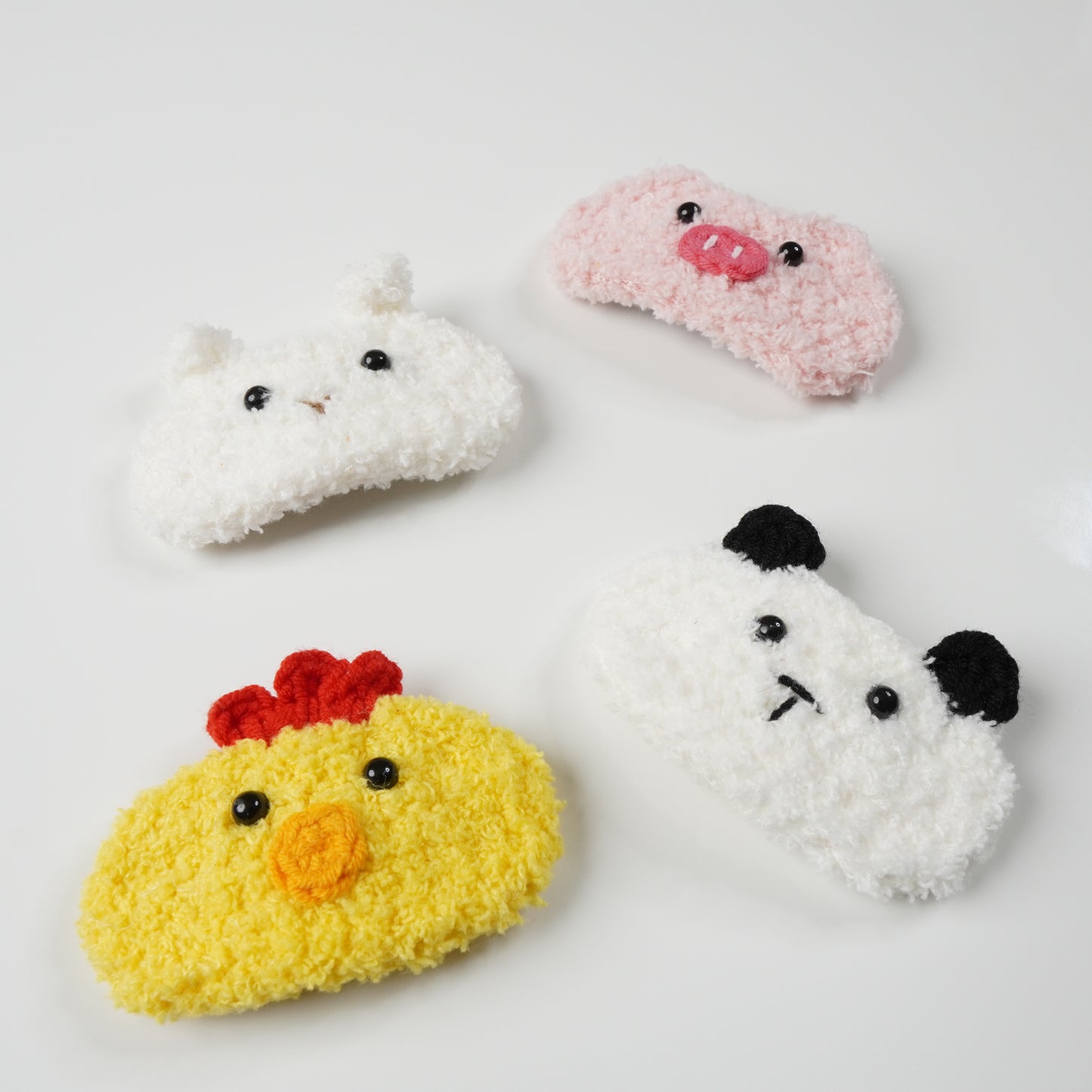 4pcs Crochet Hair Clips Hand-Knitted with Cotton Yarn, Chick, Panda, Rabbit, Pig