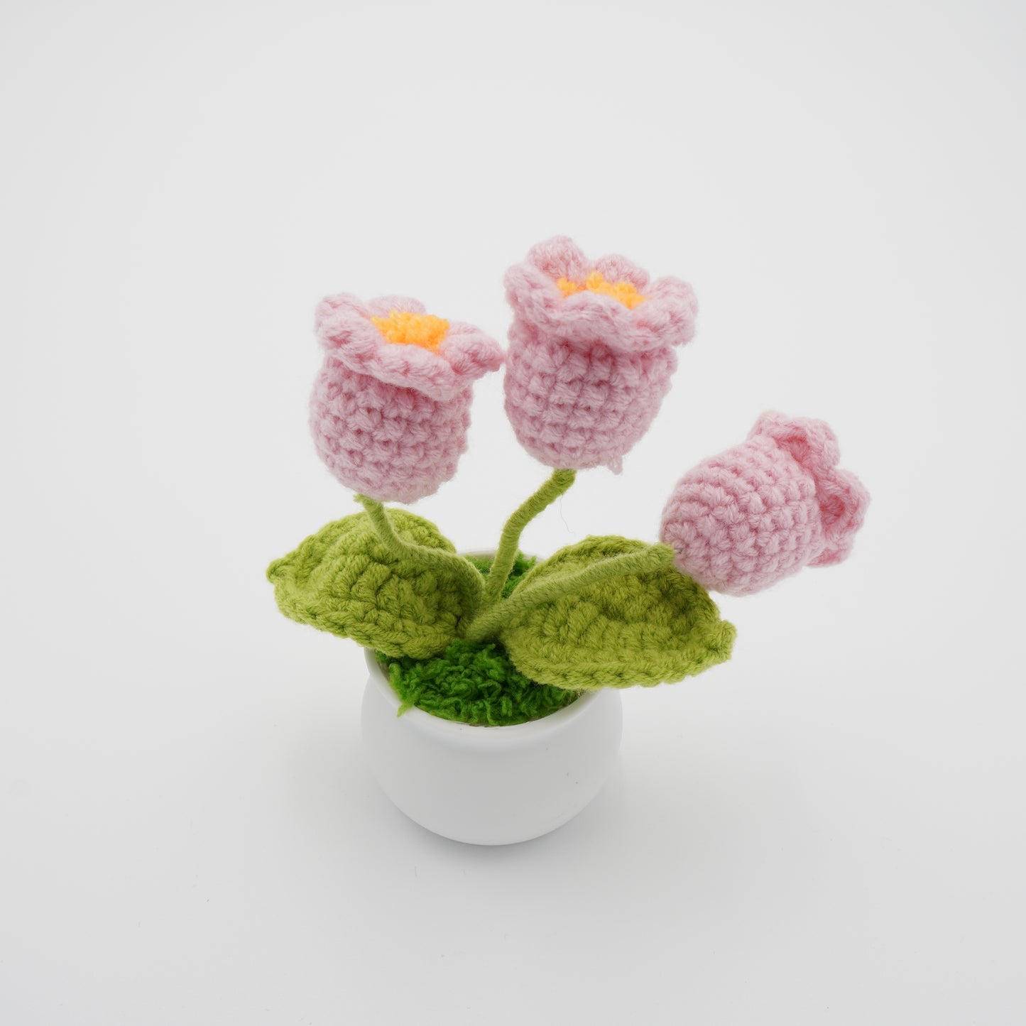 Handmade Mini Potted Crochet Flowers, Hand-Knitted Flower for Car Dash Decoration