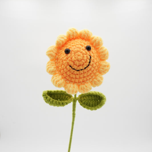 Handmade Crochet Sunflower with Smiling Face, Hand-Knitted with 100% Cotton