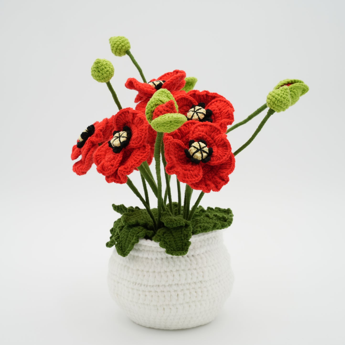 Handmade Crochet Poppy Pot, Hand-Knitted with 100% Cotton