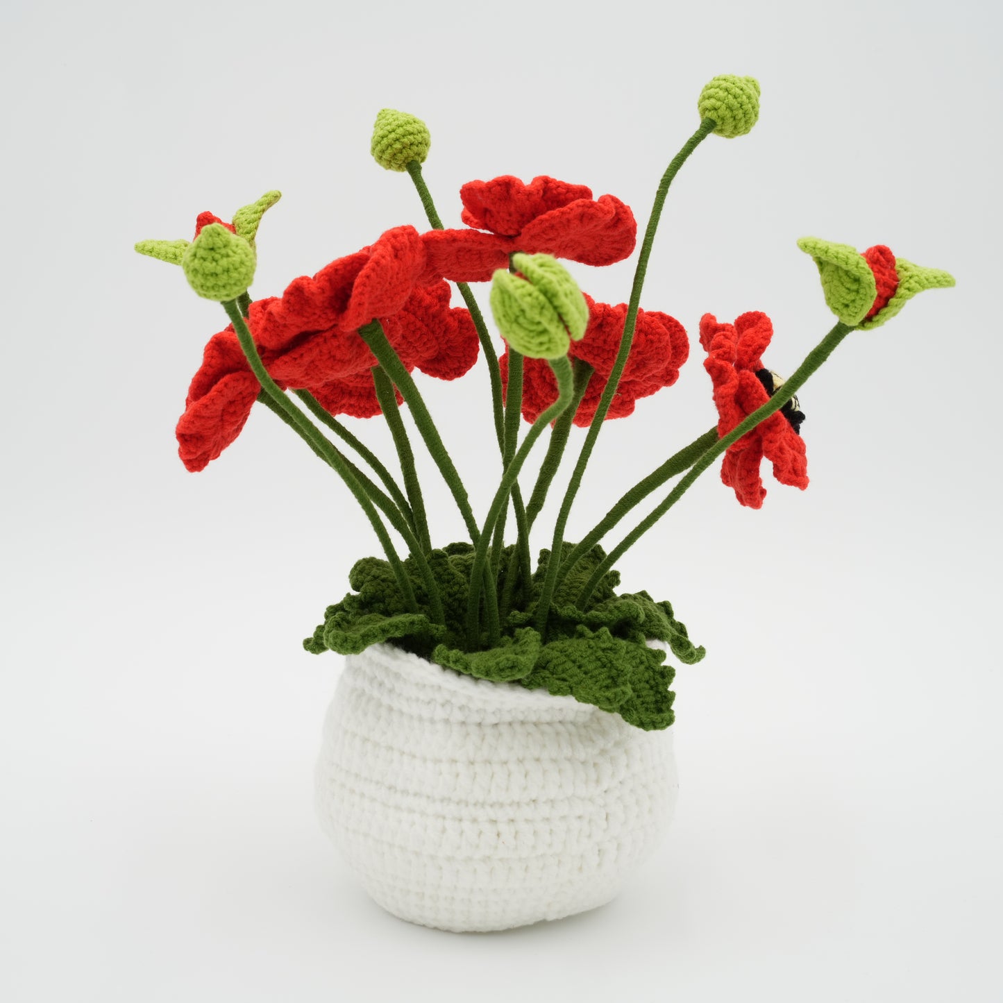 Handmade Crochet Poppy Pot, Hand-Knitted with 100% Cotton