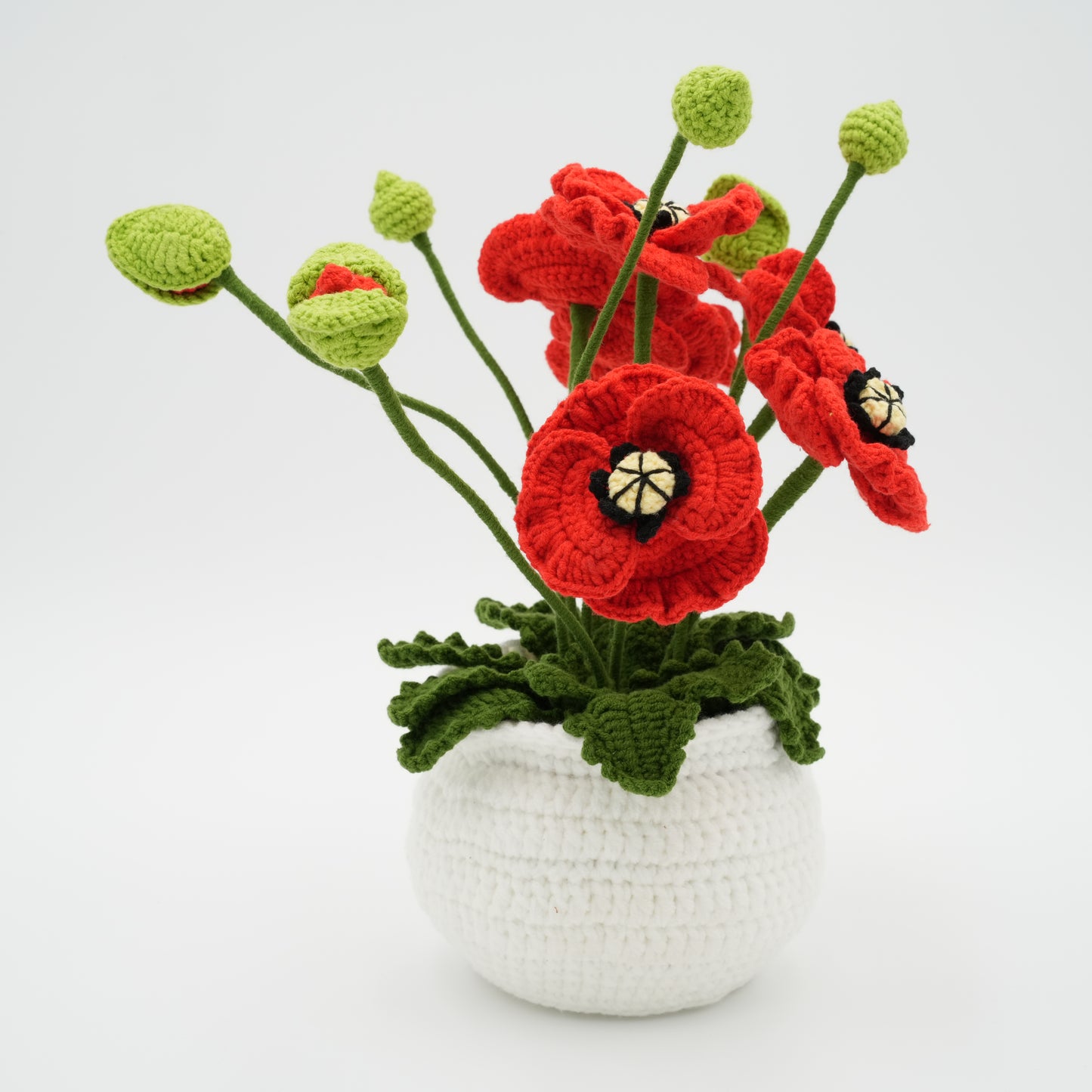 Handmade Crochet Poppy Pot, Hand-Knitted with 100% Cotton