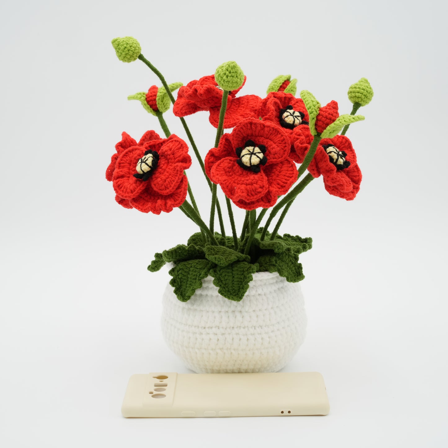 Handmade Crochet Poppy Pot, Hand-Knitted with 100% Cotton