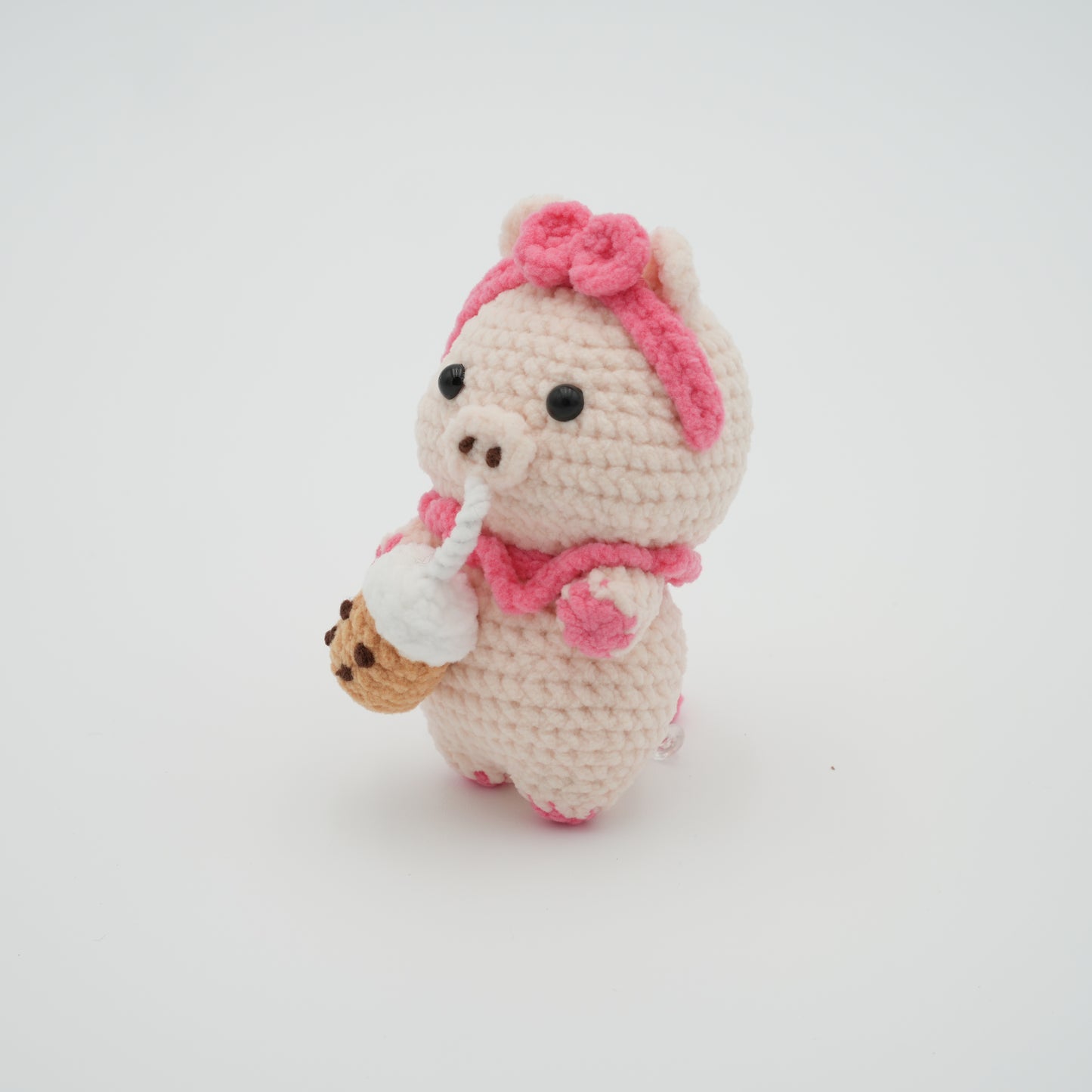 Handmade Crochet Boba Piggy, Hand-Knitted with Cotton Yarn