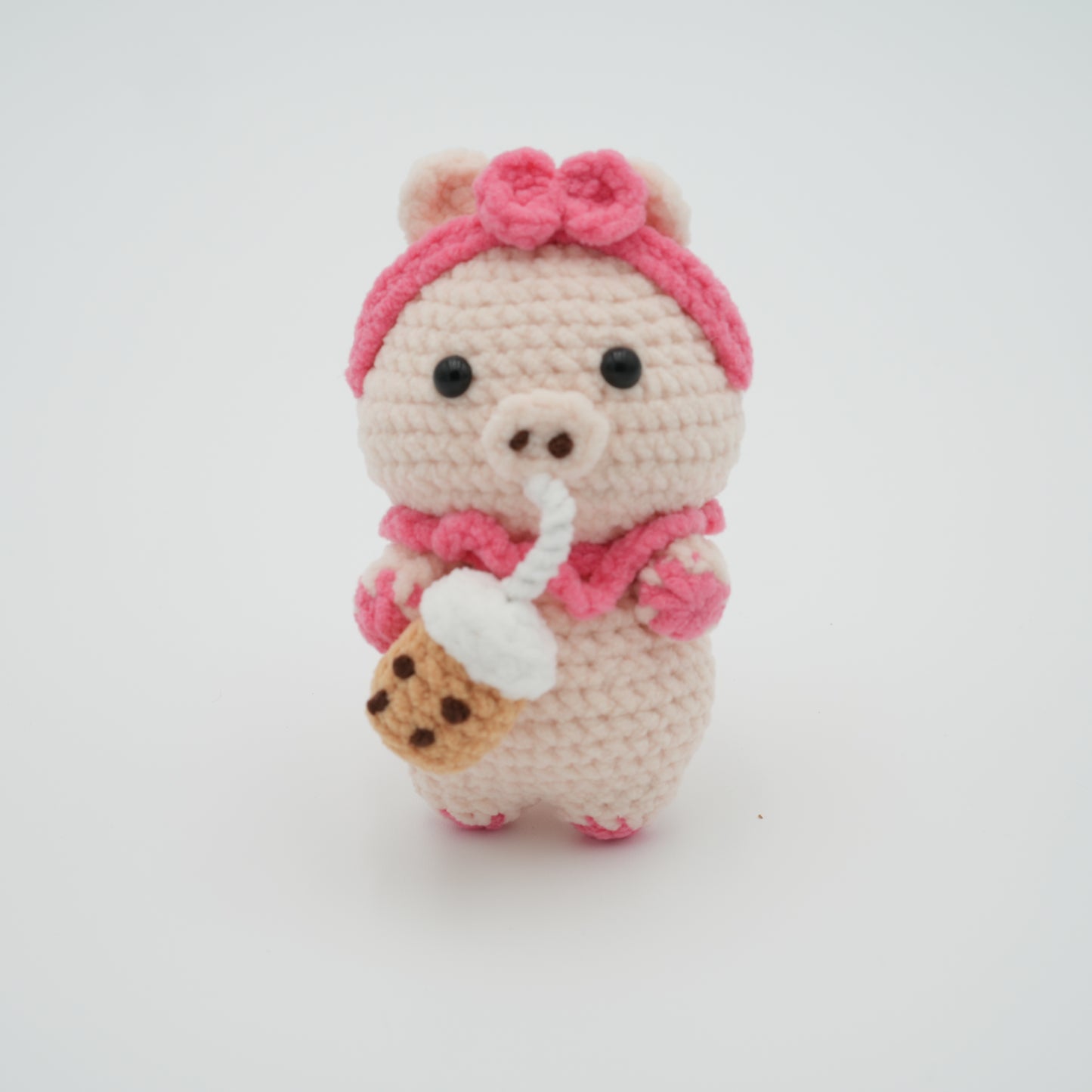 Handmade Crochet Boba Piggy, Hand-Knitted with Cotton Yarn