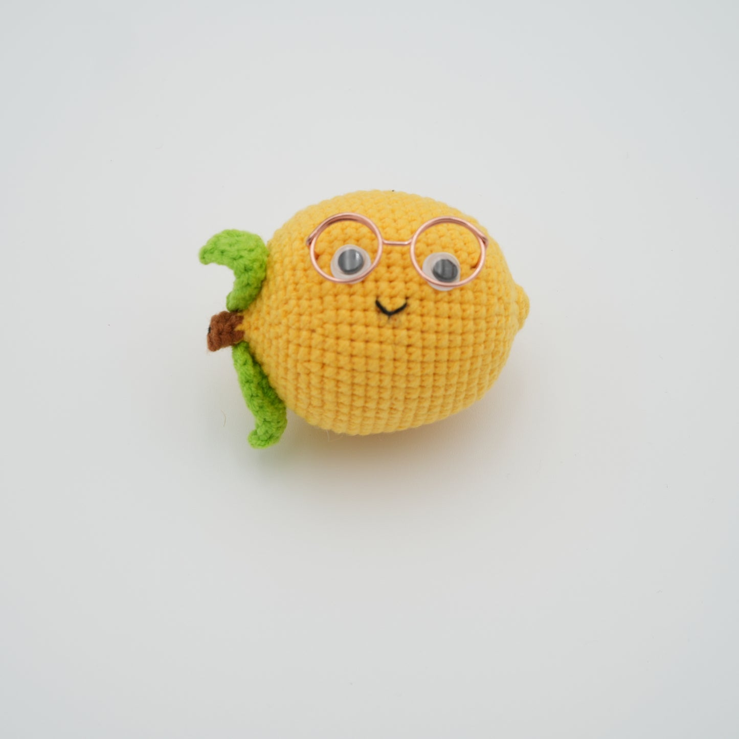 Handmade Crochet Lemon Wearing Glasses, Hand-Knitted with Cotton Yarn