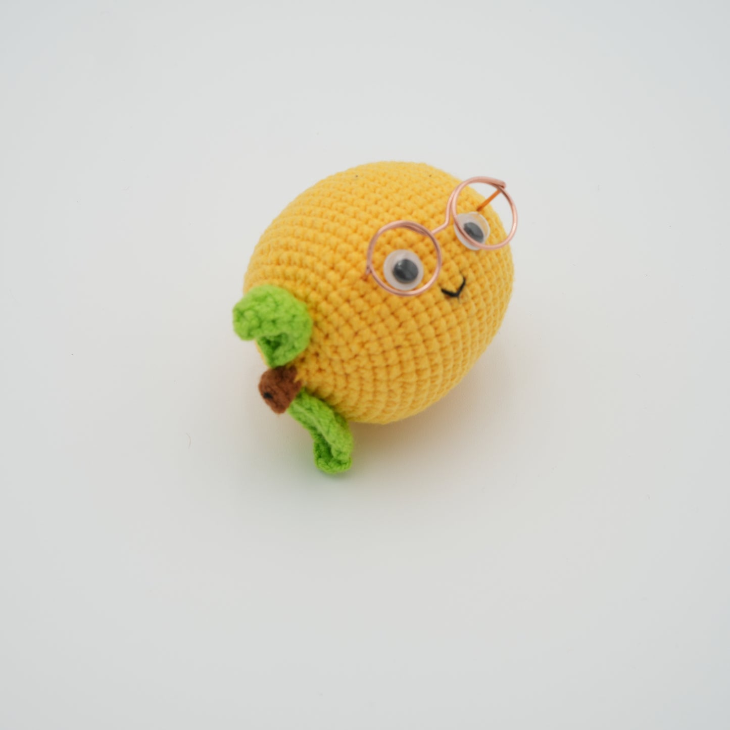 Handmade Crochet Lemon Wearing Glasses, Hand-Knitted with Cotton Yarn