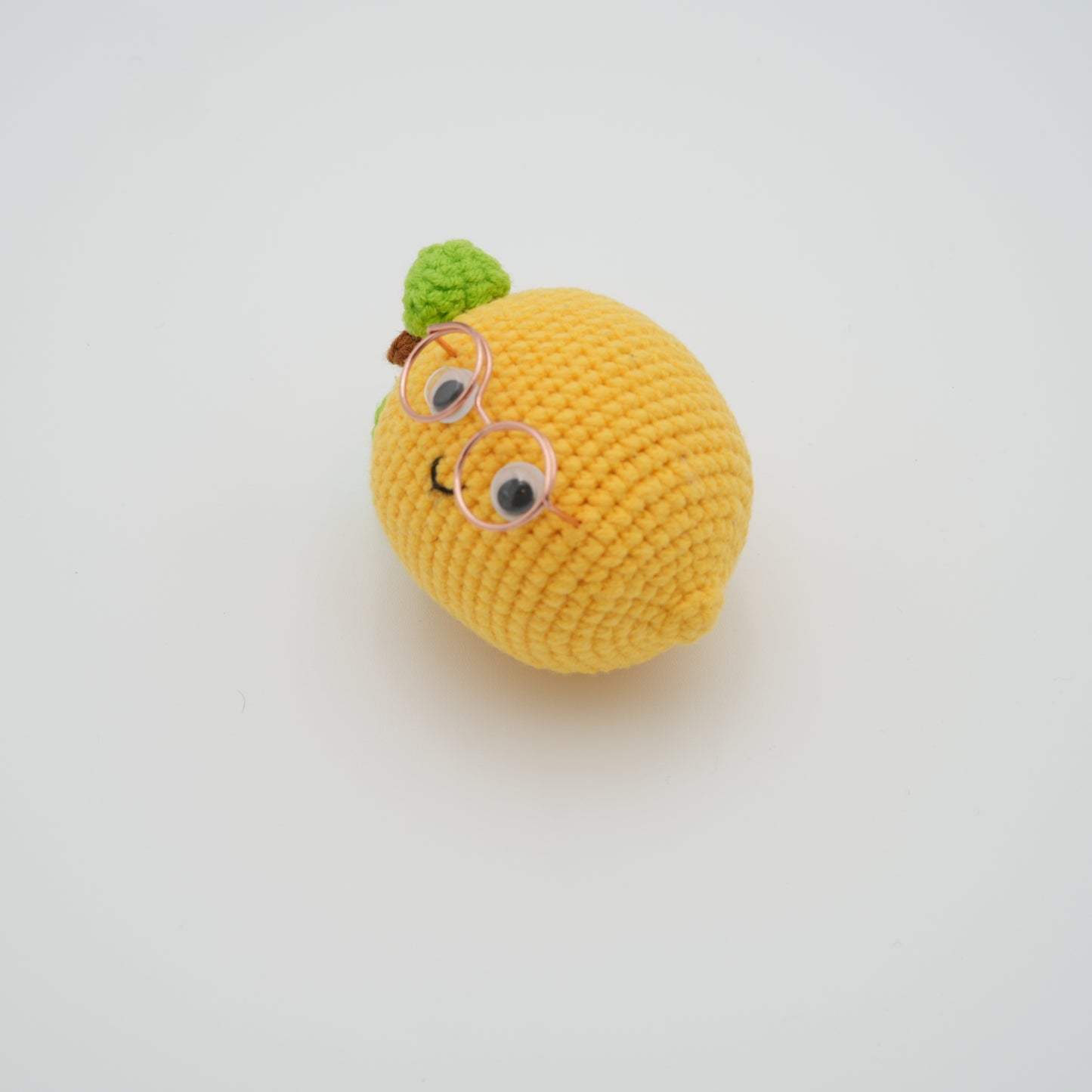 Handmade Crochet Lemon Wearing Glasses, Hand-Knitted with Cotton Yarn