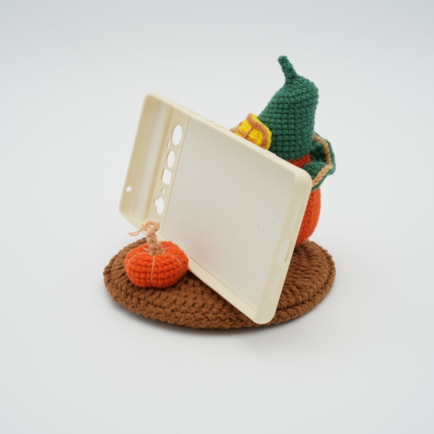 Handmade Crochet Phone Stand, Pumpkin House, 100% Hand-Knitted