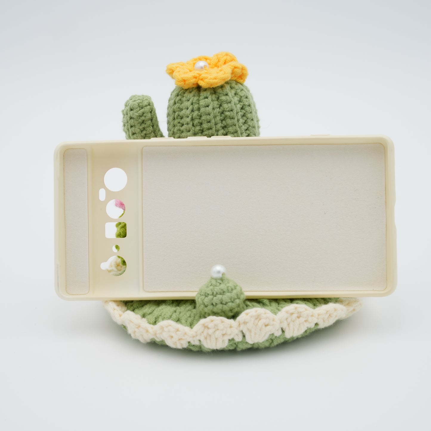 Handmade Crochet Phone Stand, Cactus, 100% Hand-Knitted