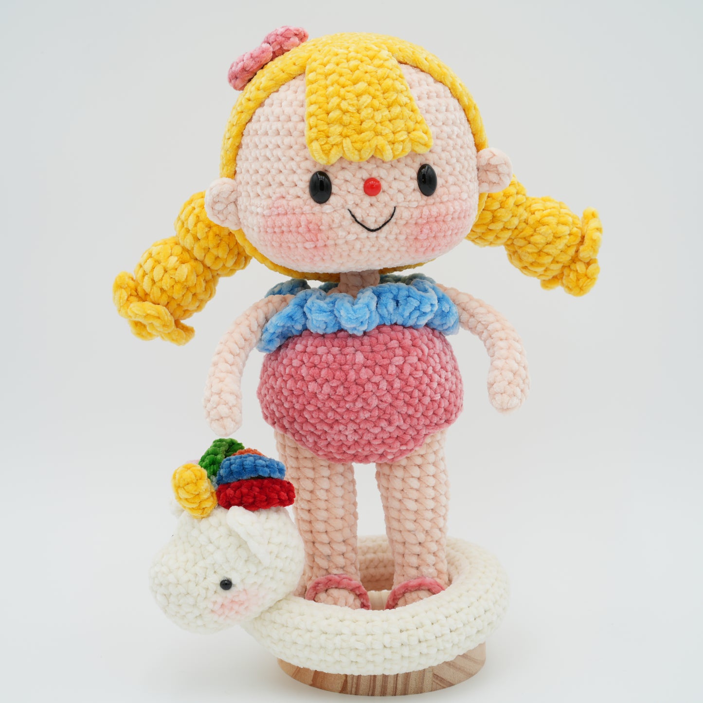 Handmade Crochet 11'' Doll Girl with Unicorn Swimming Ring, Hand-Knitted with Cotton Yarn