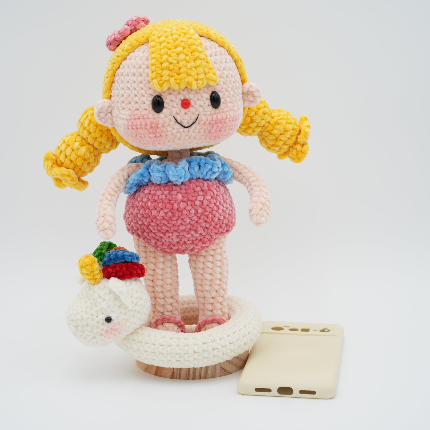 Handmade Crochet 11'' Doll Girl with Unicorn Swimming Ring, Hand-Knitted with Cotton Yarn