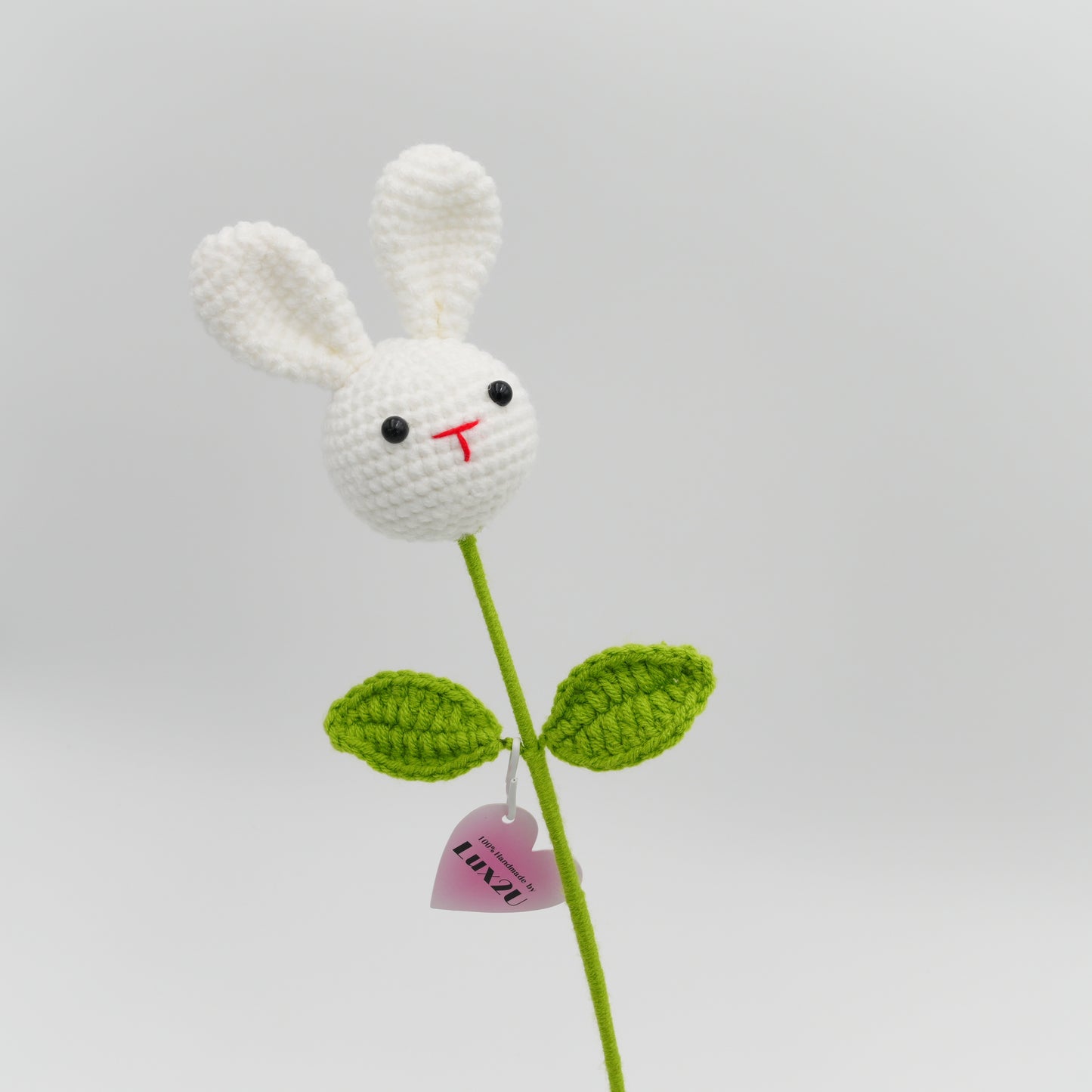 Handmade Crochet Bunny Character Heads with Stem and leaves