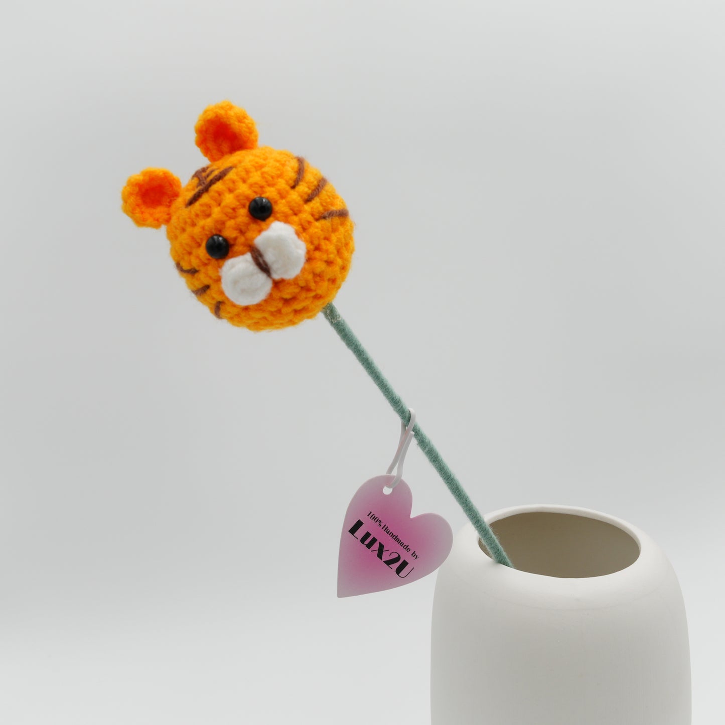 Handmade Crochet Tiger Character Heads with Stem