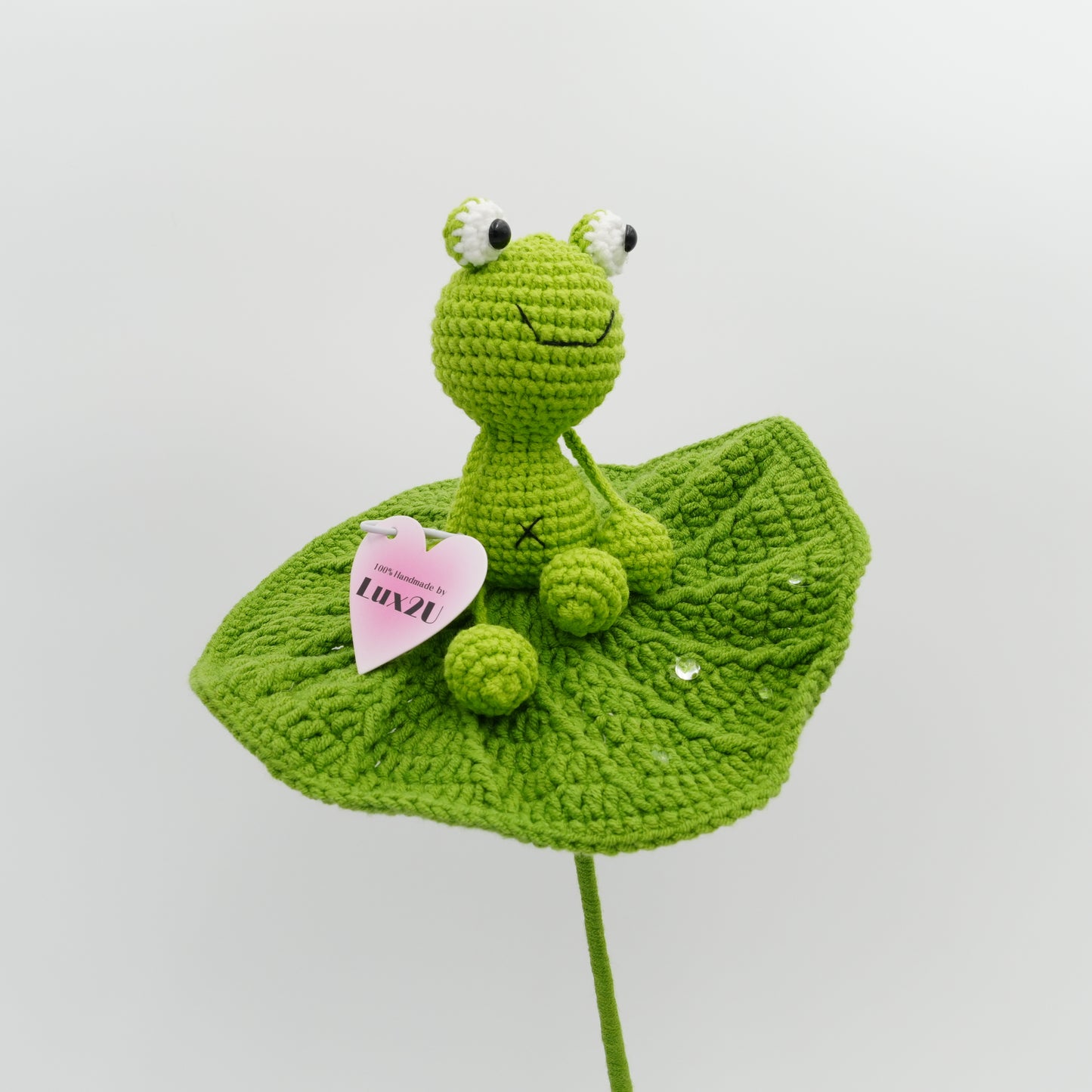 Crochet Flower, Lotus Four-Piece Set, Lotus Leaf with Frog, Handmade, Hand-Knitted with 100% Cotton