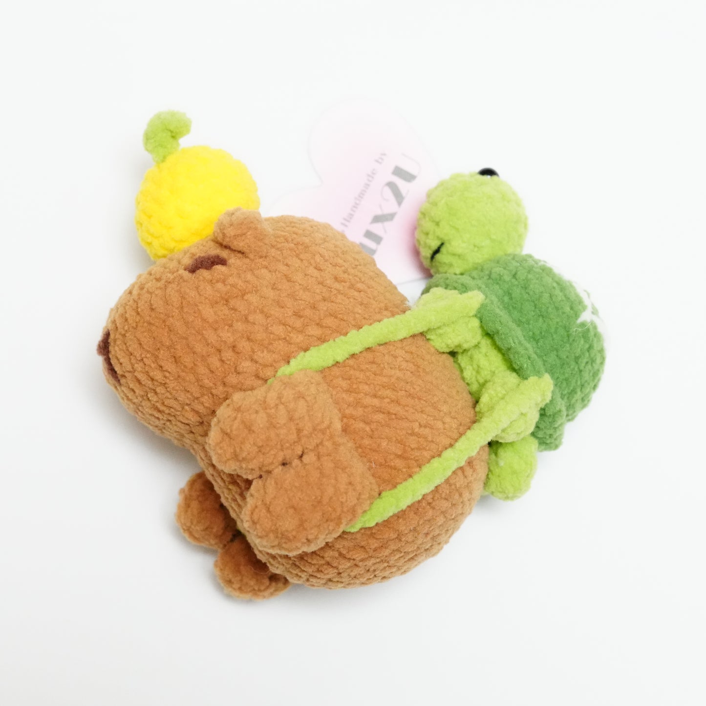 Handmade Crochet Large Capybara with Removable Turtle Backpack