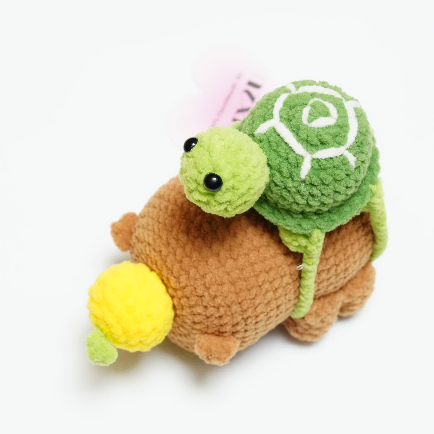 Handmade Crochet Large Capybara with Removable Turtle Backpack