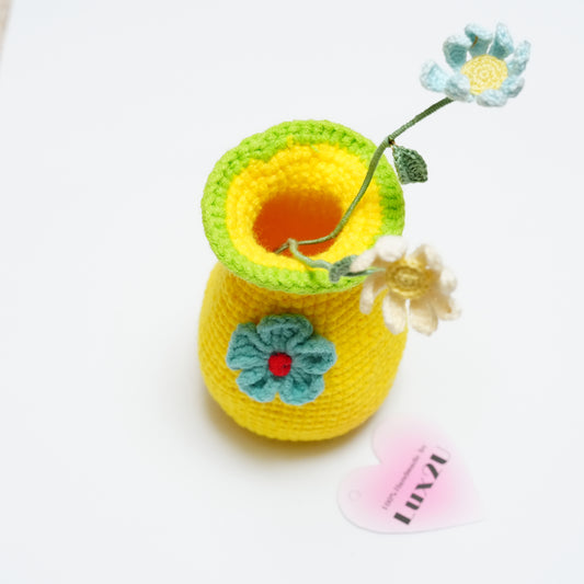 Handmade Crochet Vase with Flowers in Micro-Crochet