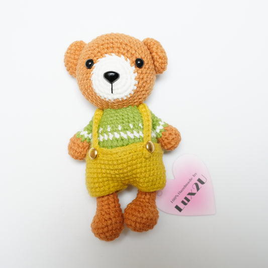 Handmade Crochet Bear in Overalls