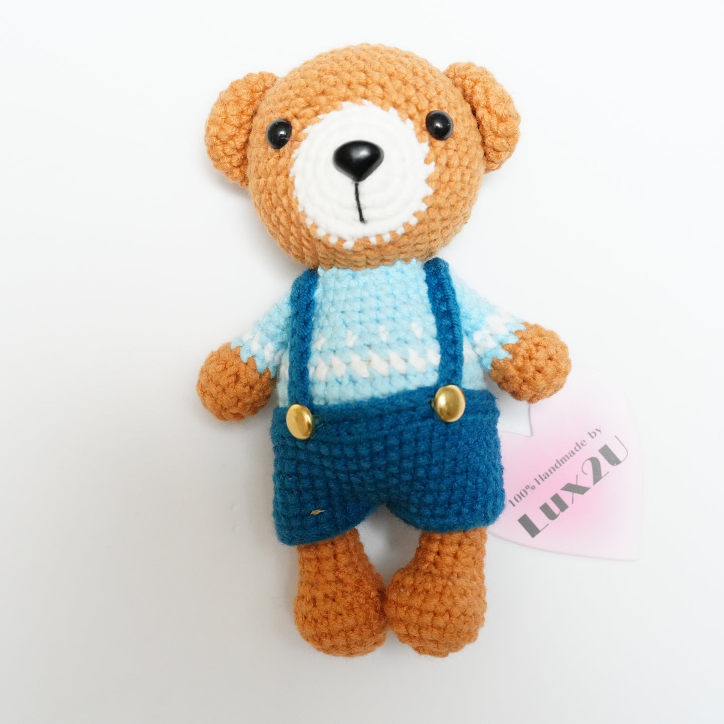 Handmade Crochet Bear in Overalls