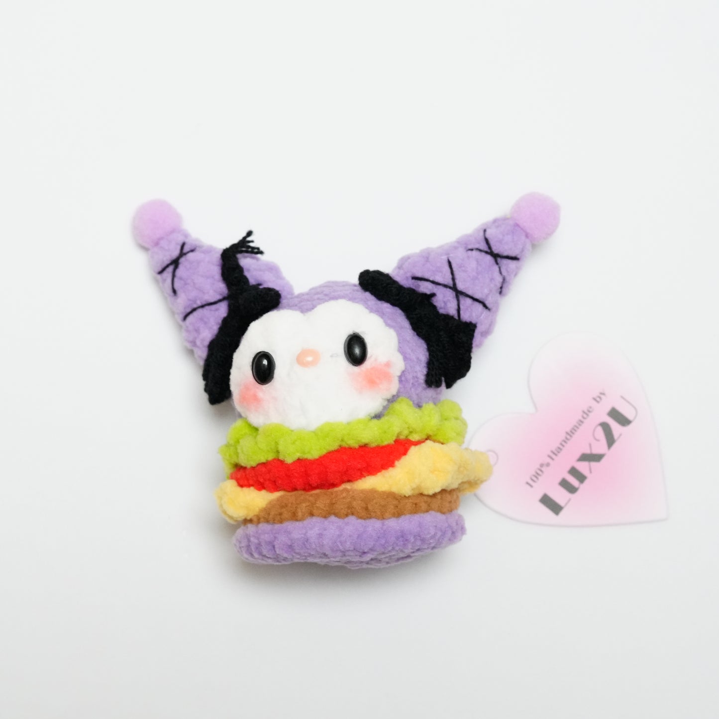 Handmade Crochet Kuromi on Hamburger