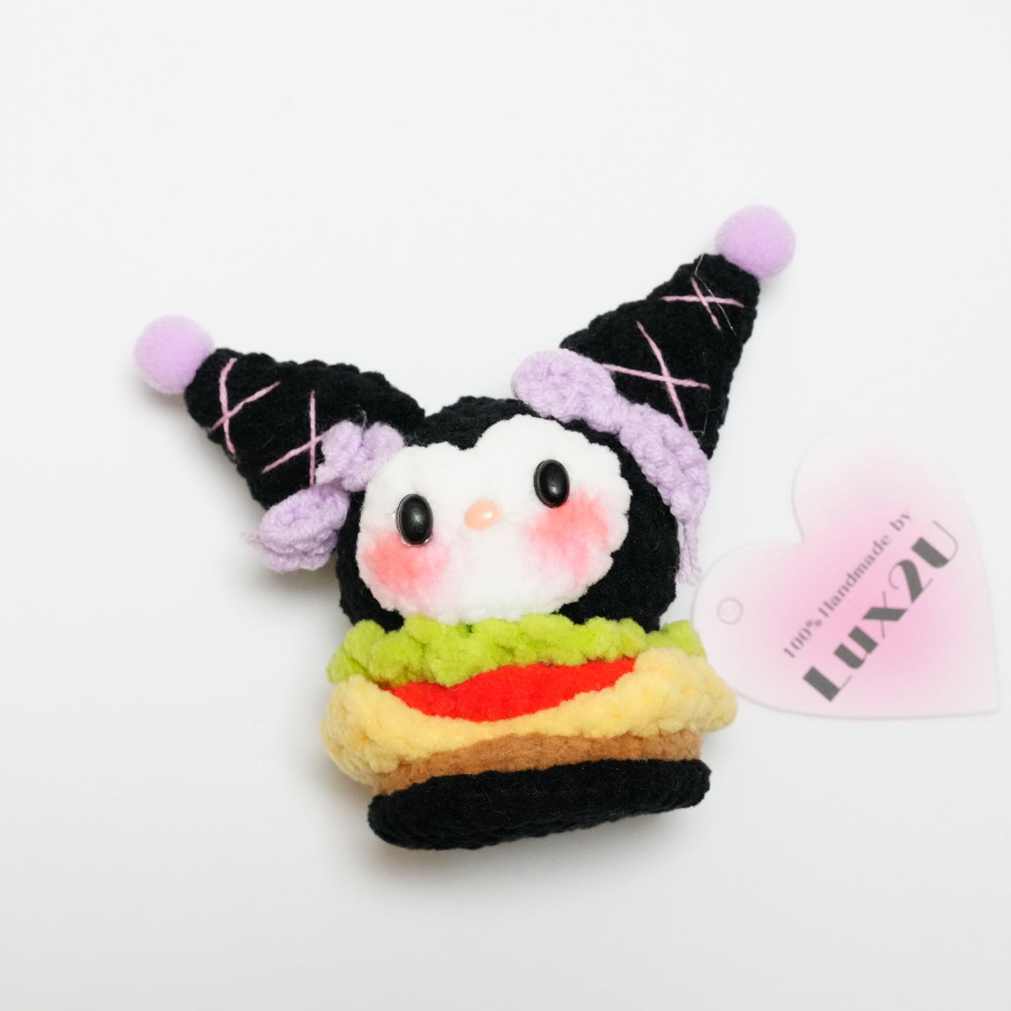 Handmade Crochet Kuromi on Hamburger