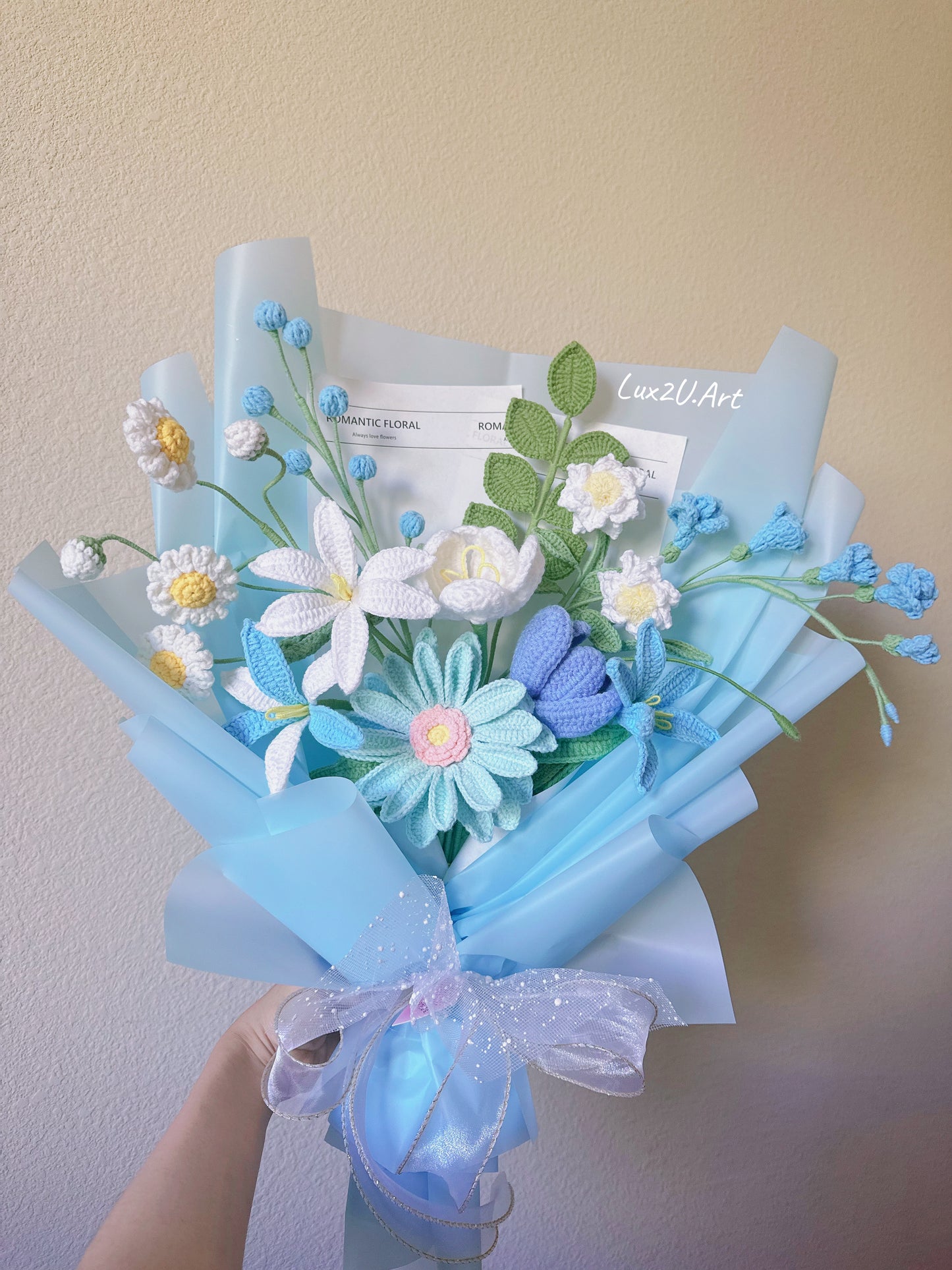 Crochet Flower Bouquet, 100% Handmade, Blue Ski | Blue