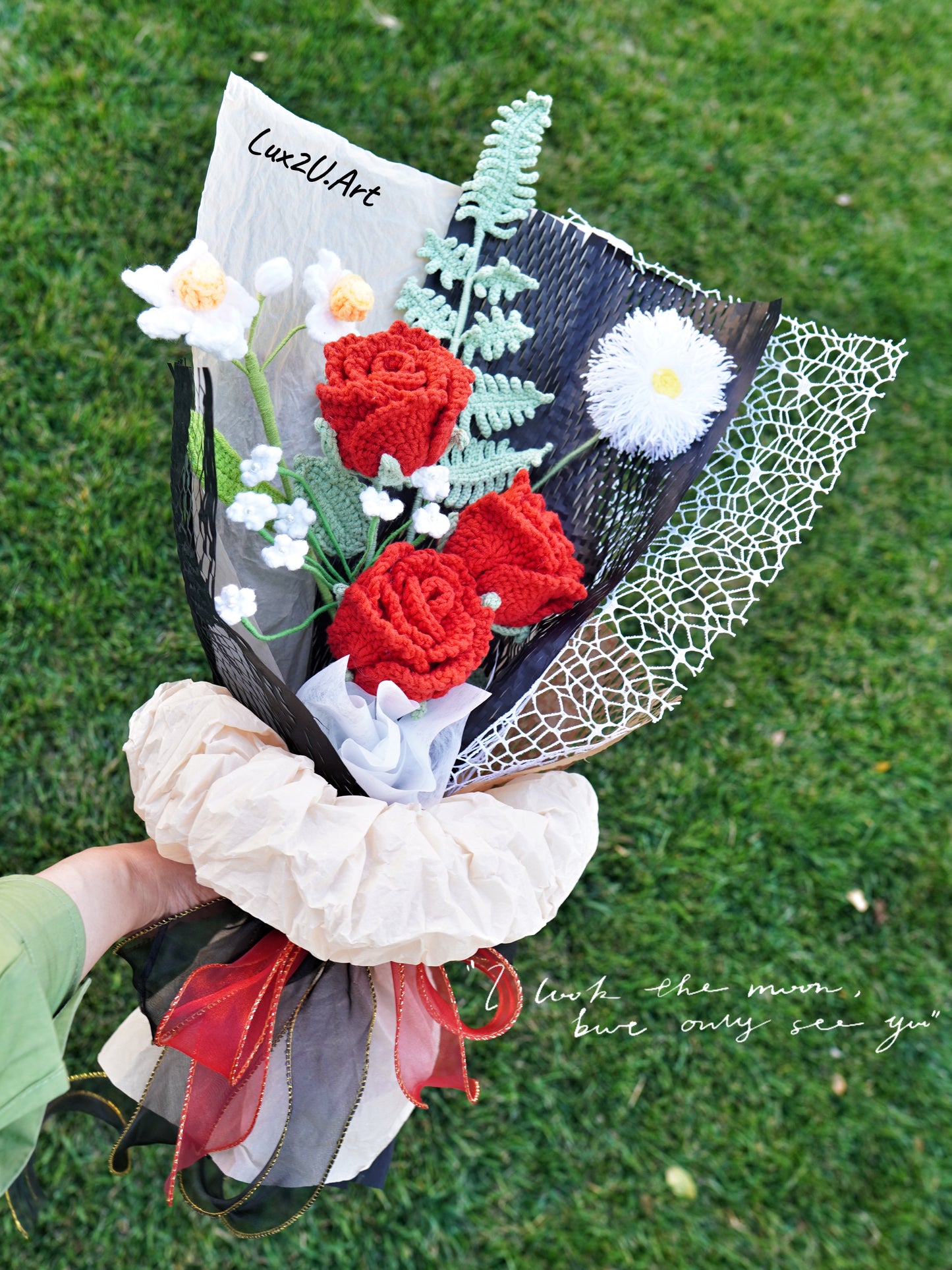 Crochet Flower Bouquet, 100% Handmade | Red