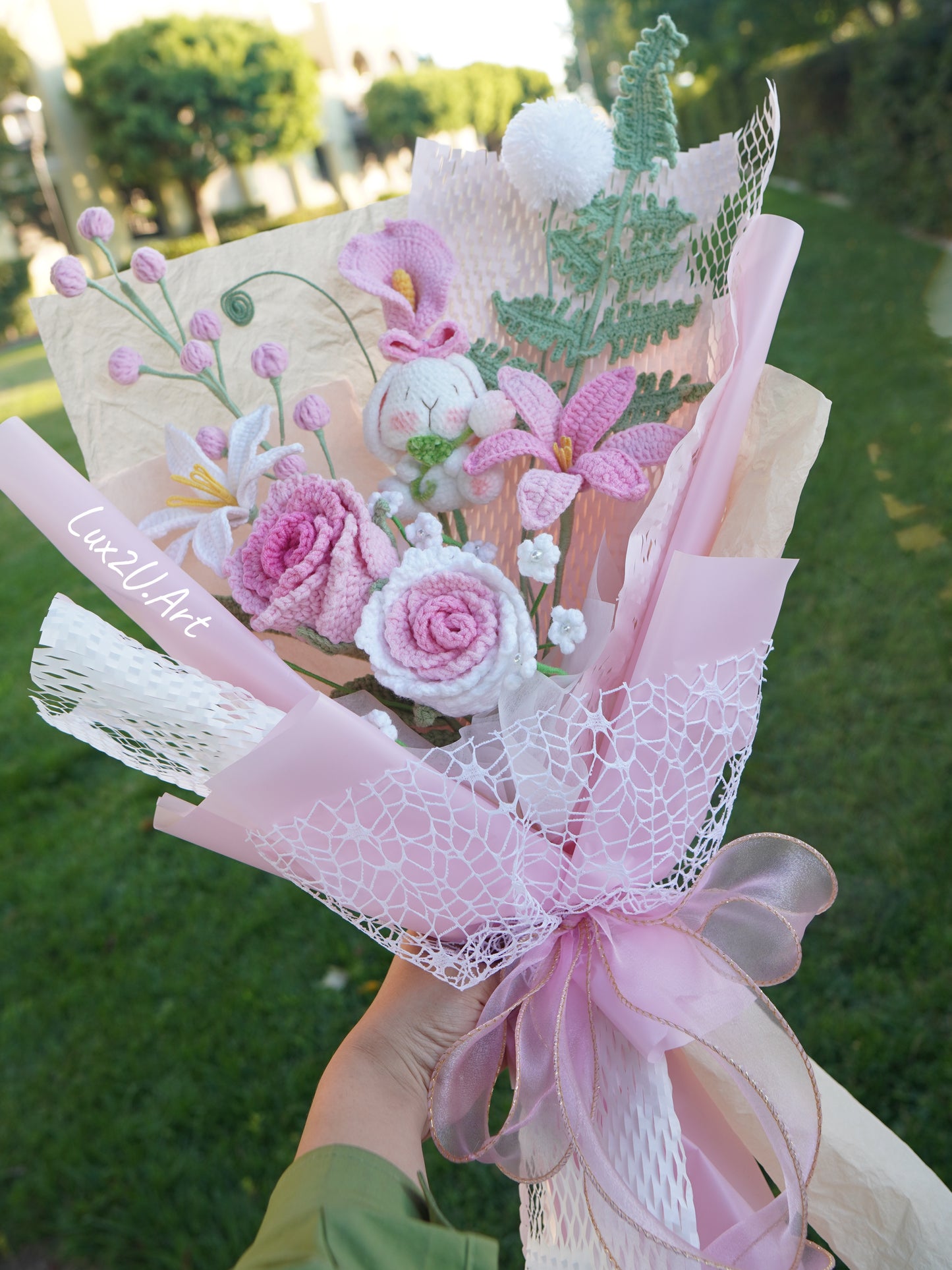 Crochet Flower Bouquet, 100% Handmade | Pink