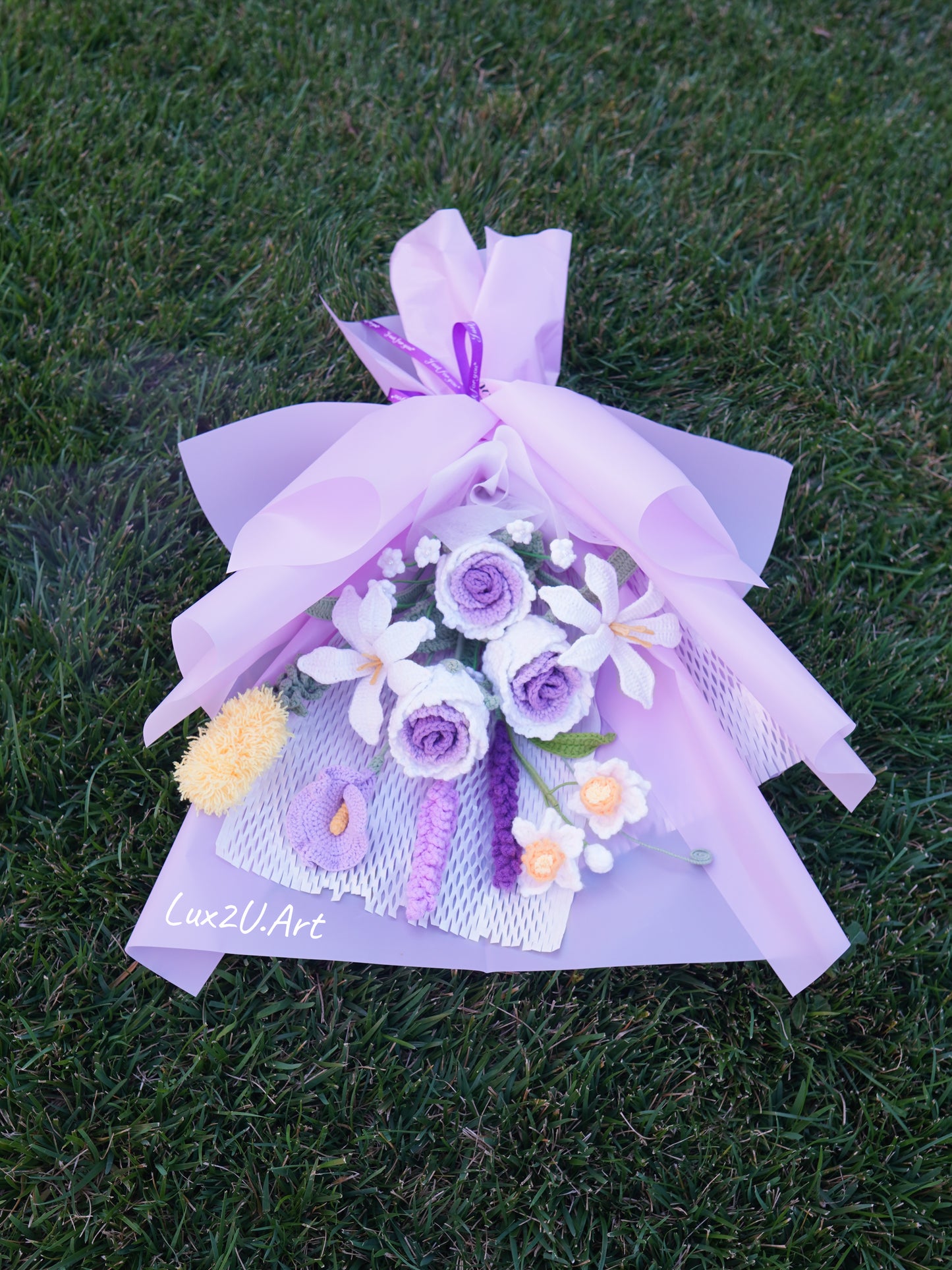 Crochet Flower Bouquet, 100% Handmade | Purple