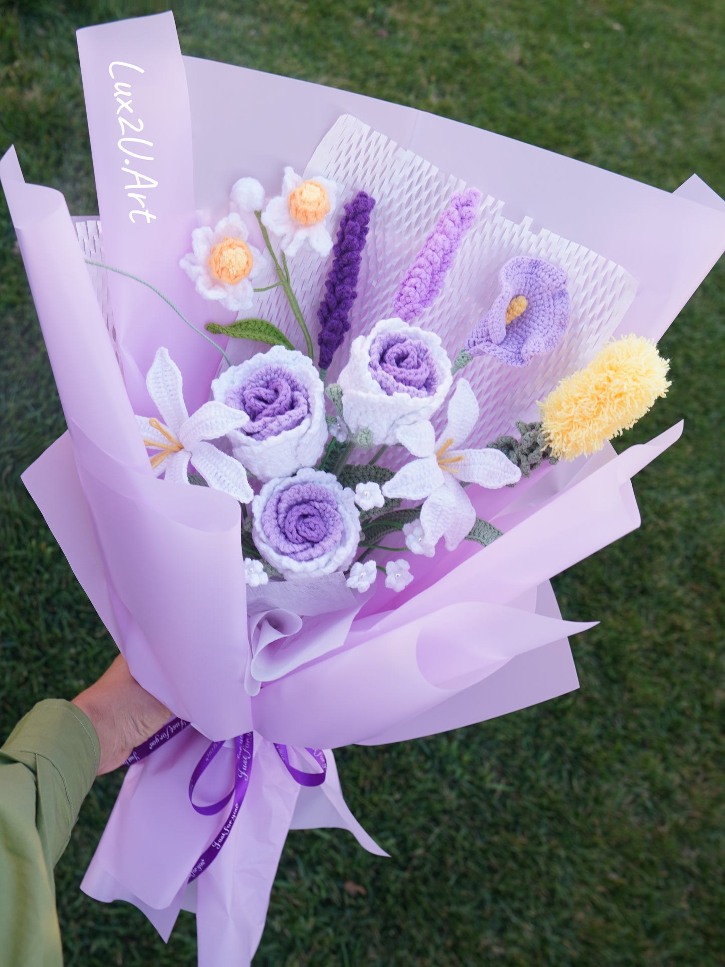 Crochet Flower Bouquet, 100% Handmade | Purple