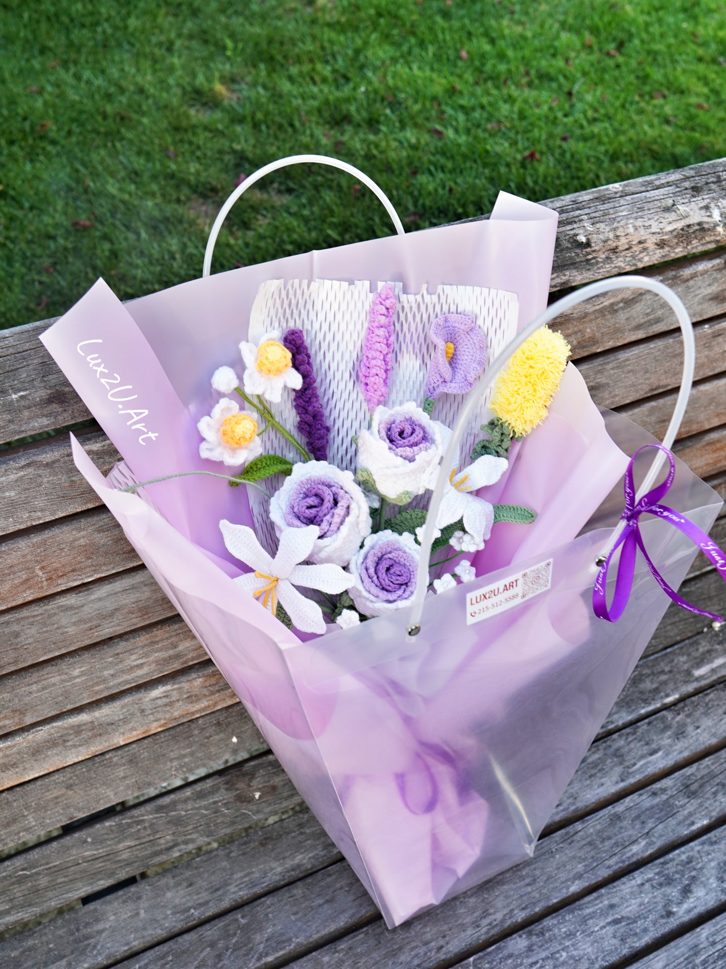 Crochet Flower Bouquet, 100% Handmade | Purple