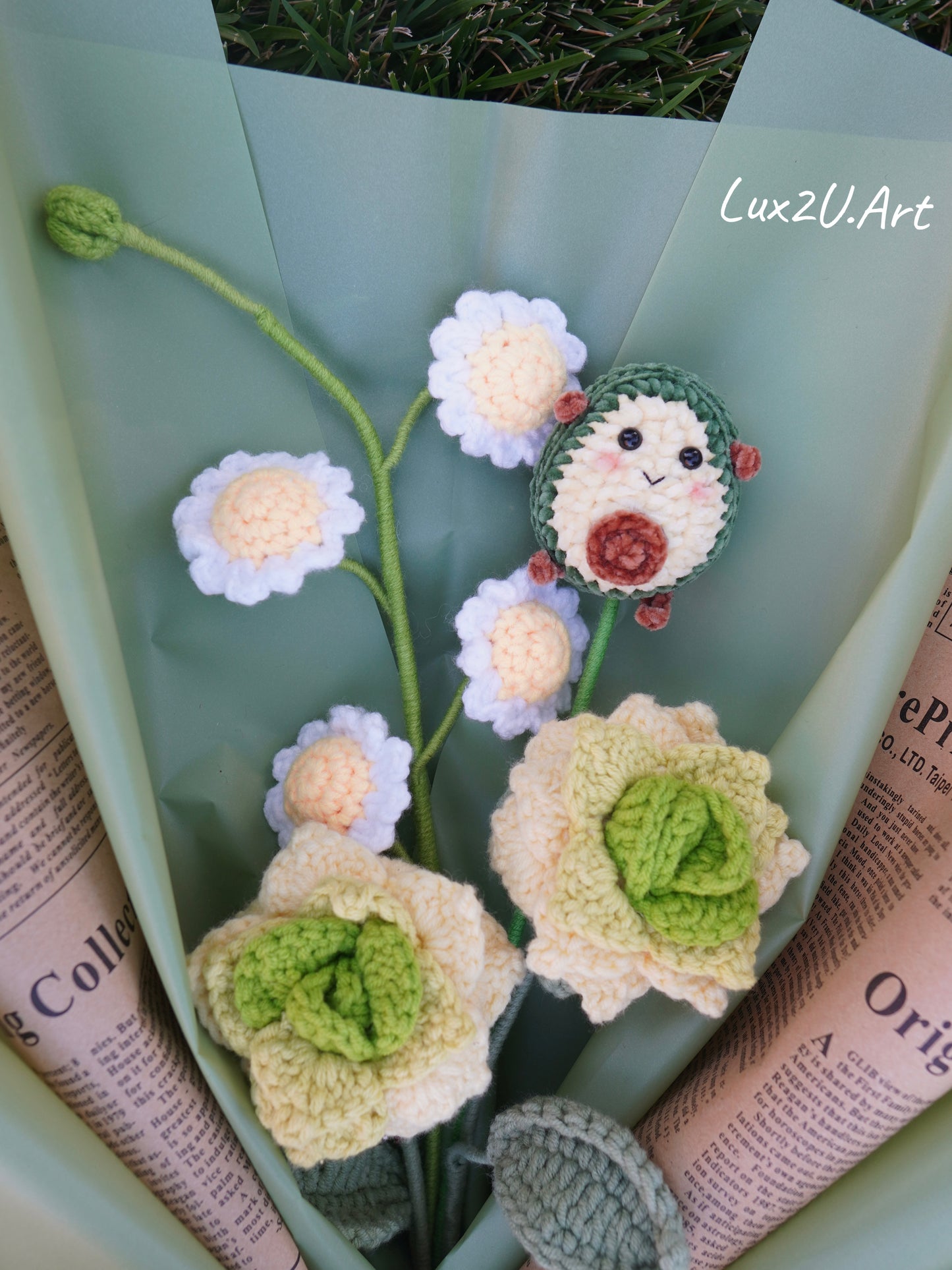 Crochet Flower Bouquet, 100% Handmade | Green