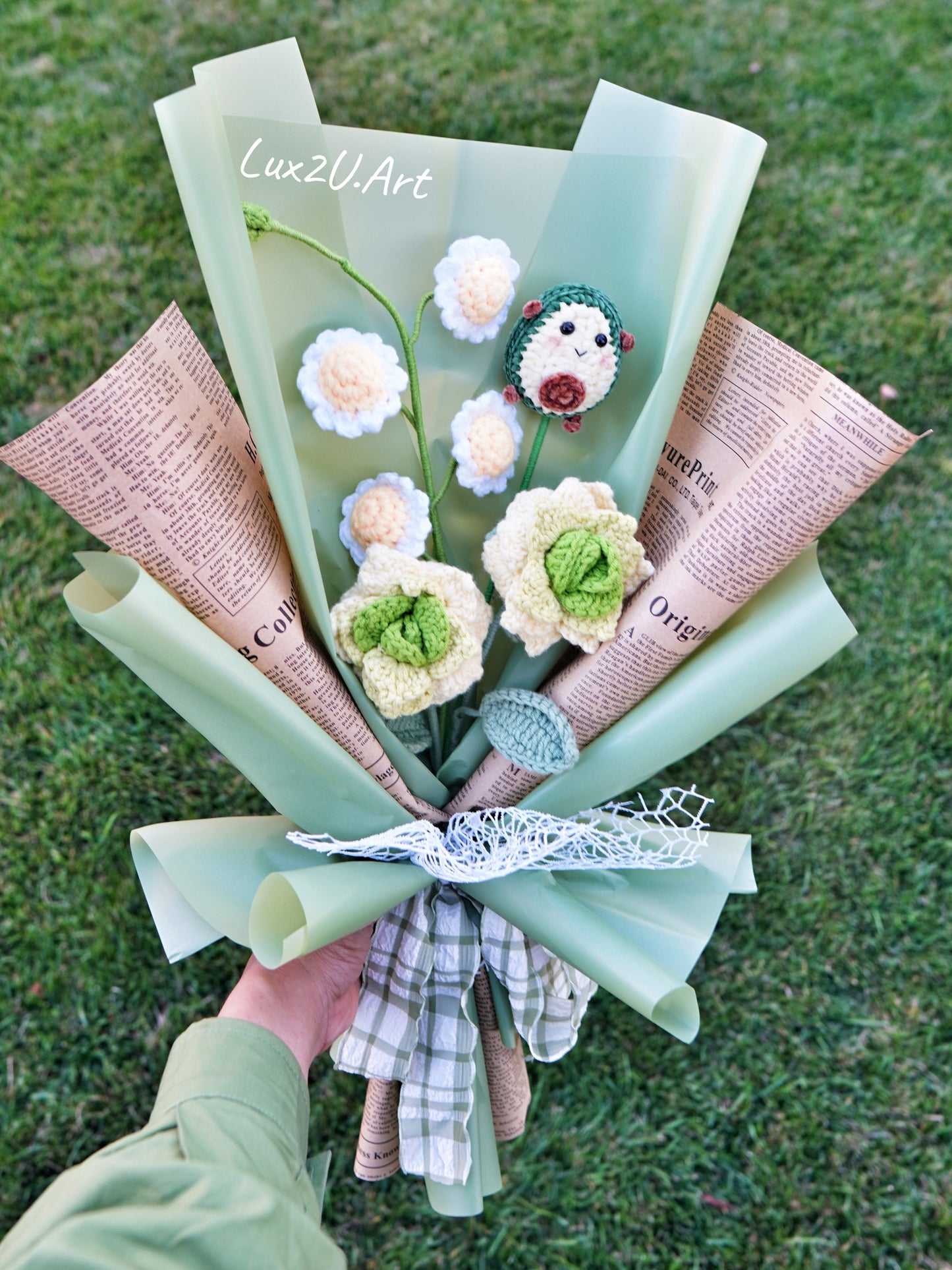 Crochet Flower Bouquet, 100% Handmade | Green