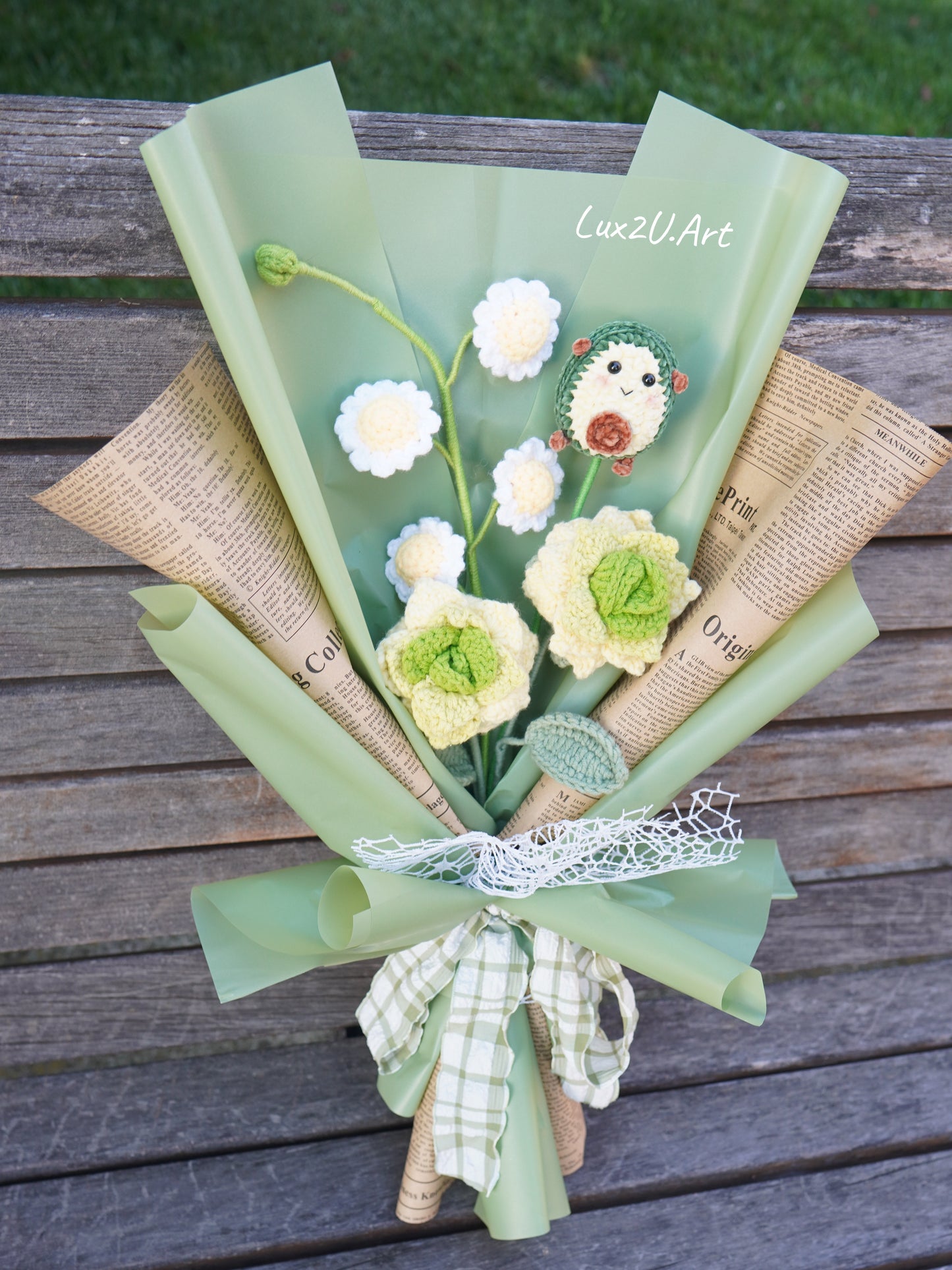 Crochet Flower Bouquet, 100% Handmade | Green