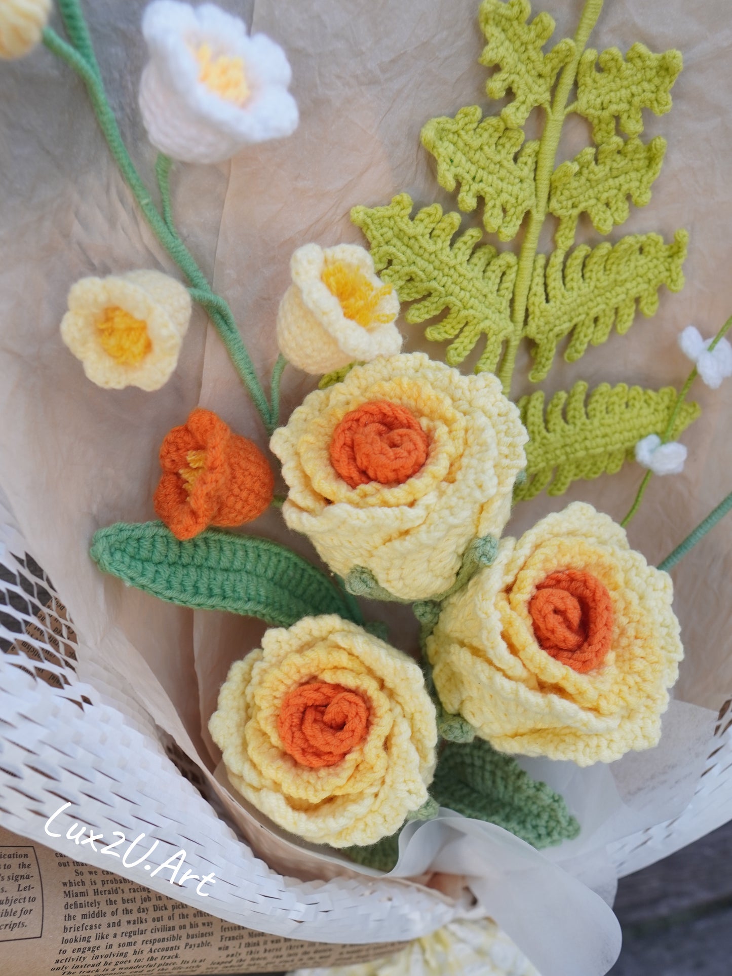 Crochet Flower Bouquet, 100% Handmade | Yellow