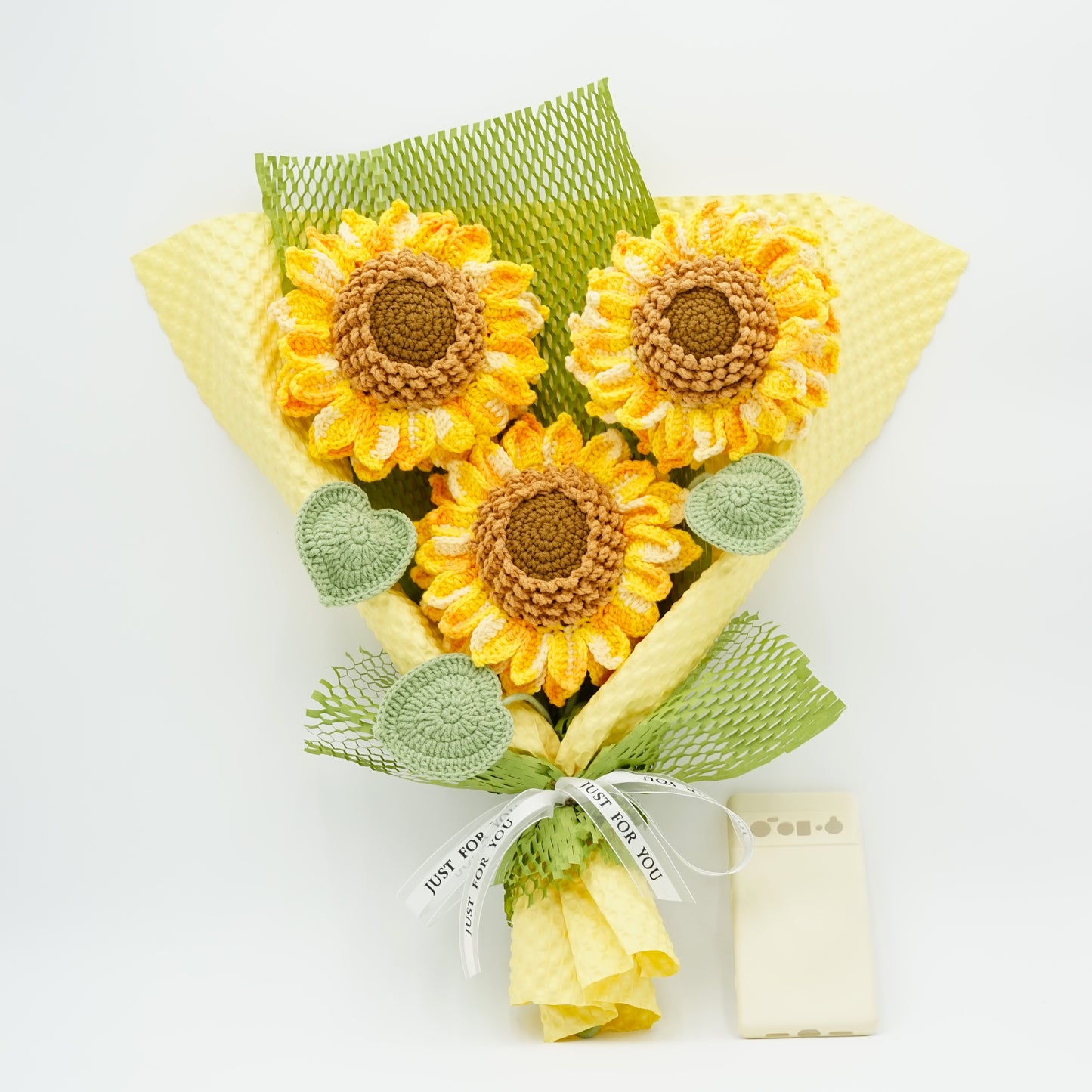 Crochet Flower Bouquet, 100% Handmade, Sunflowers (2 Layers of Petals) x 3