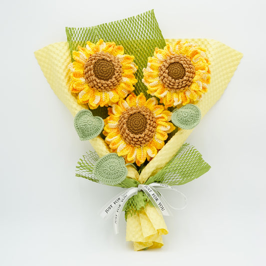 Crochet Flower Bouquet, 100% Handmade, Sunflowers (2 Layers of Petals) x 3